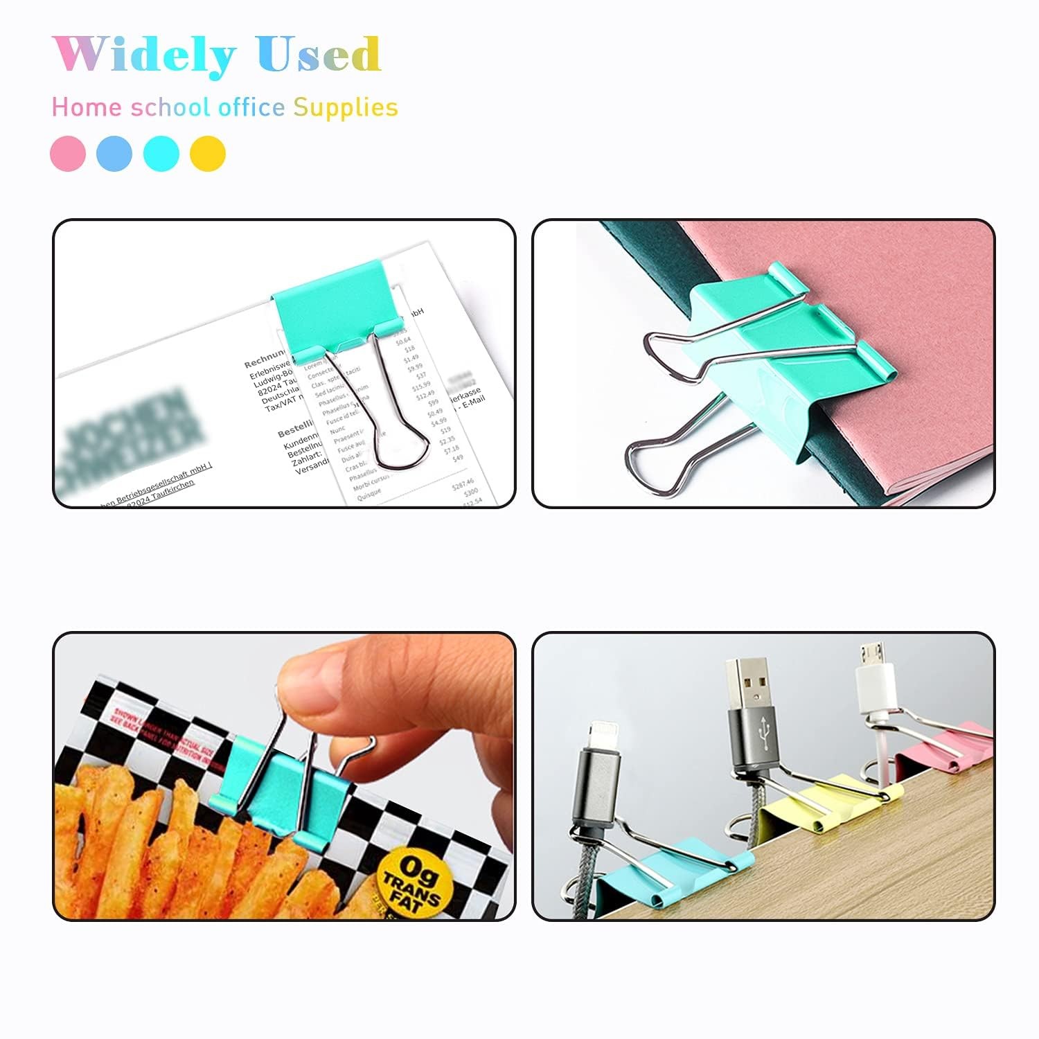80 Pack 3/4 Inch Standard 19mm Multicolor Metal Binder Clips