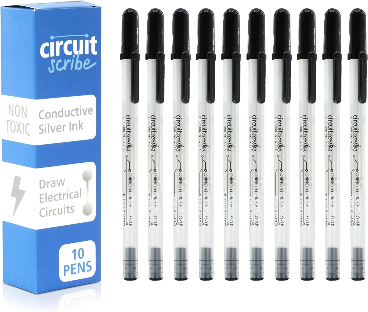 Non-Toxic Conductive Ink Pen for Kids Circuit Building Set (10-Pack) | Silver In