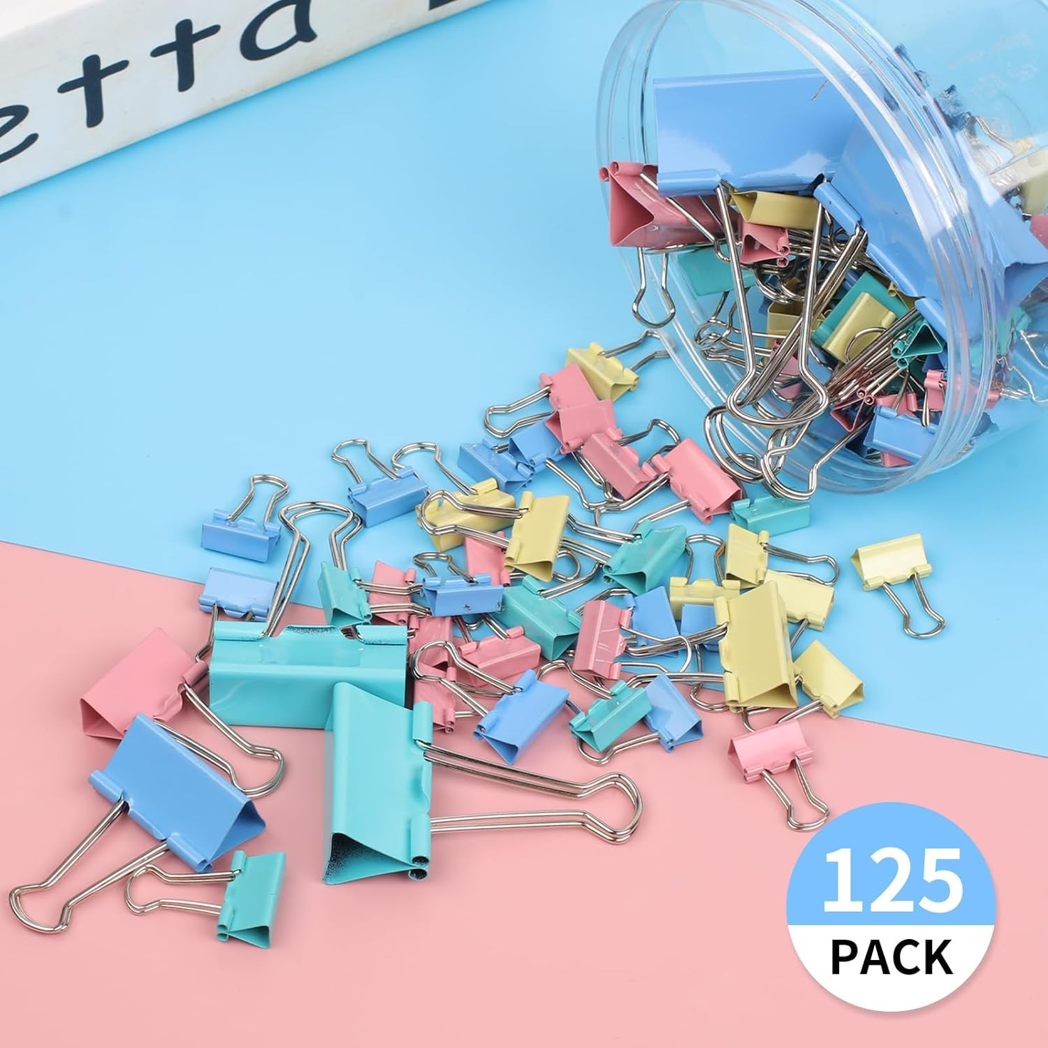 125Pcs Binder Clips Colored, Binder Clips Assorted Sizes, 6 Sizes Binder Paper C