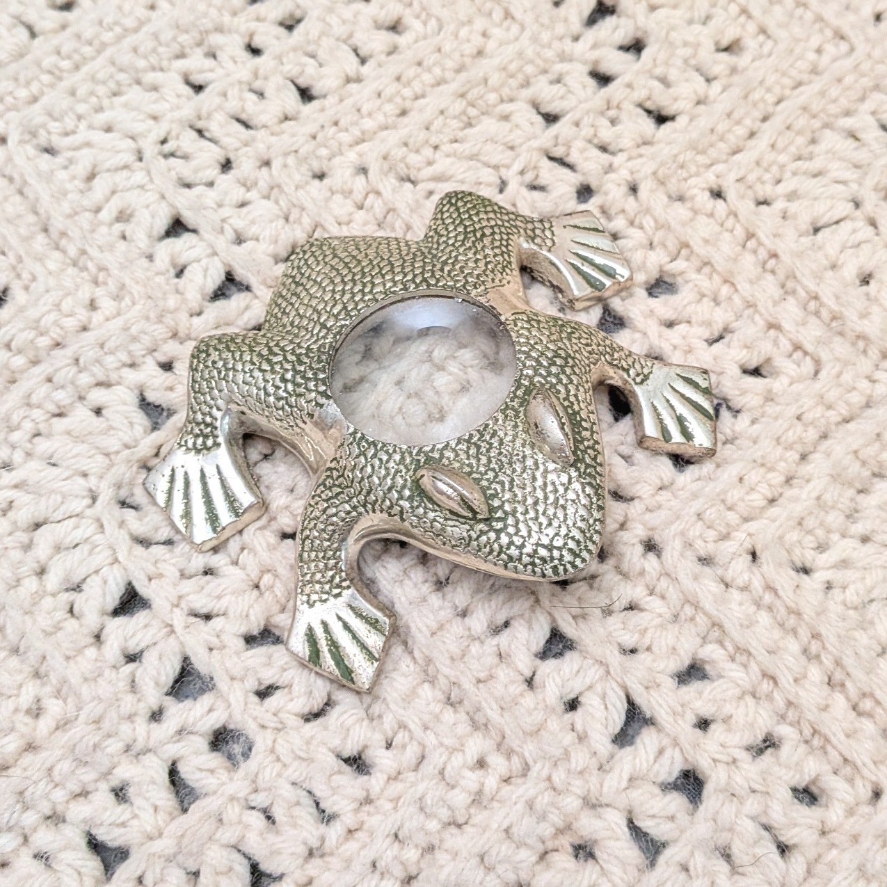 Vintage Frog Magnifying Glass Silver Tone Desk Accessory Paperweight Whimsical