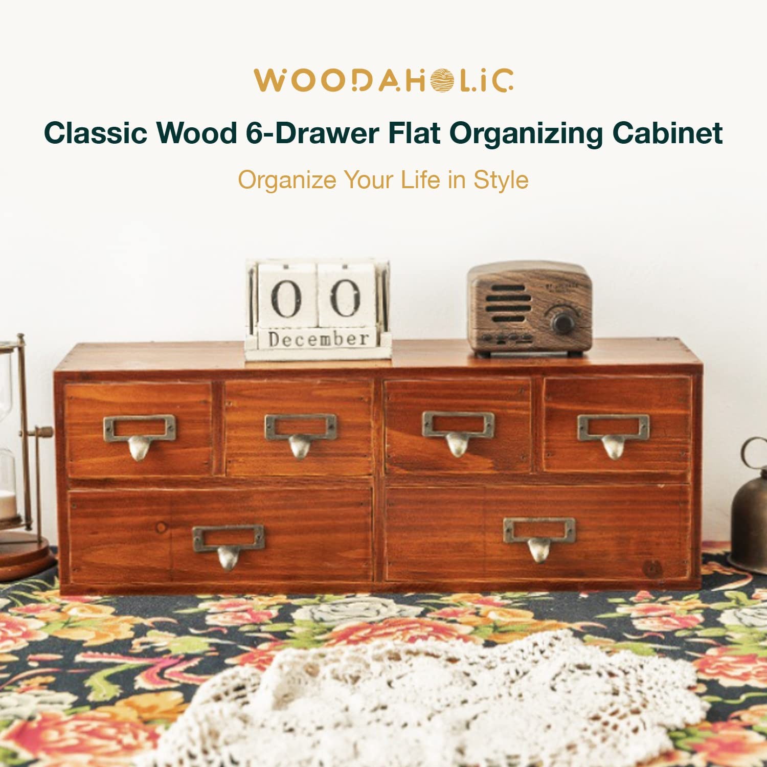 Woodaholic 6-Drawer Vintage Desk Organizer Classic Brown Wood Storage Drawers