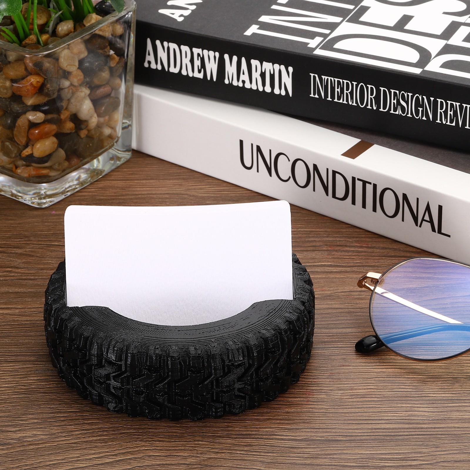 Tire Business Card Holder for Desk, Business Card Holders Rubber Plastic, Black