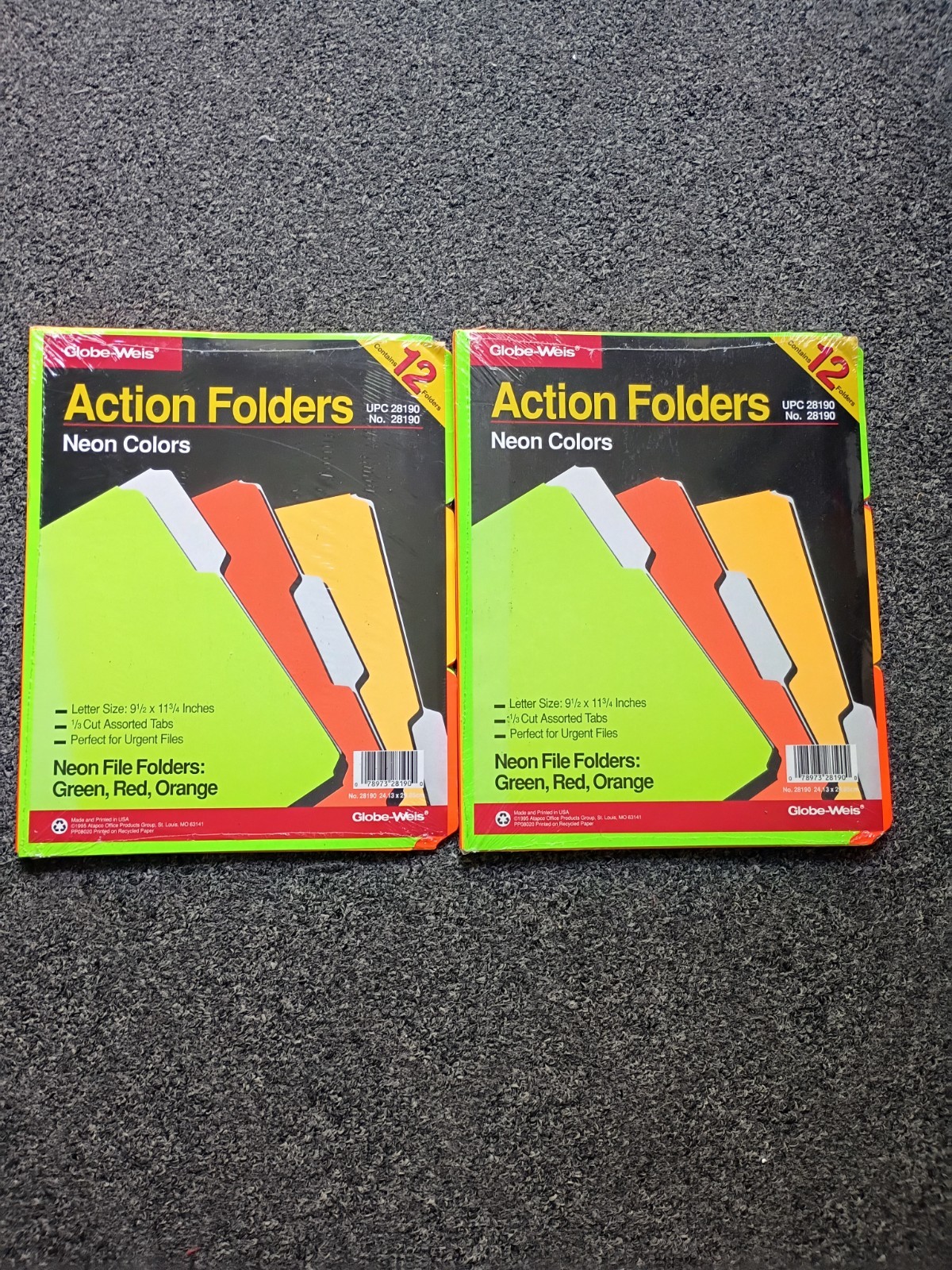 Neon Colors Action File Folders 24 Green Red Orange Letter Size Paper New NIP