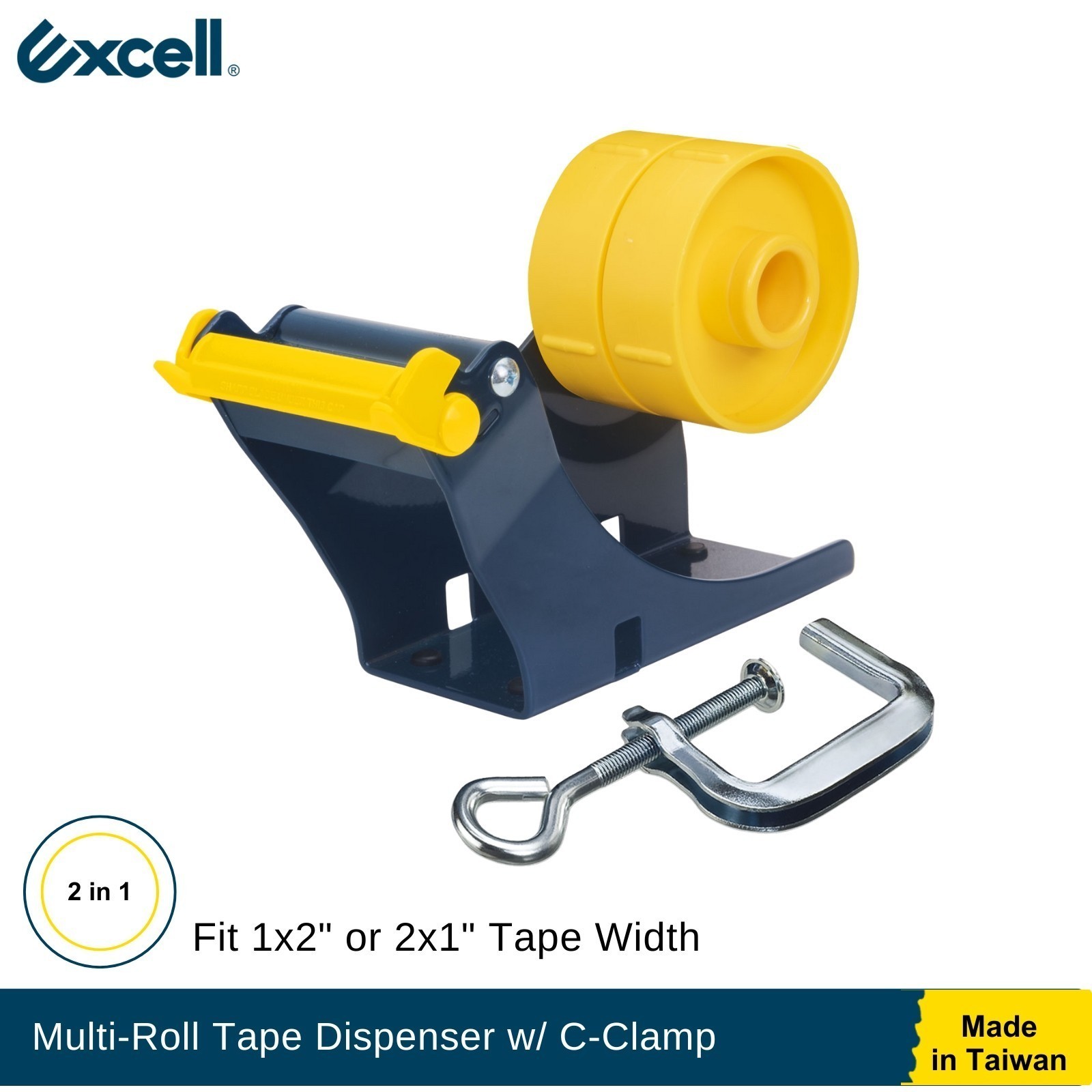 Excell Multi-Roll Tape Dispenser w/ C-Clamp Heavy Duty Fits 1×2″ or 2×1″ Tape