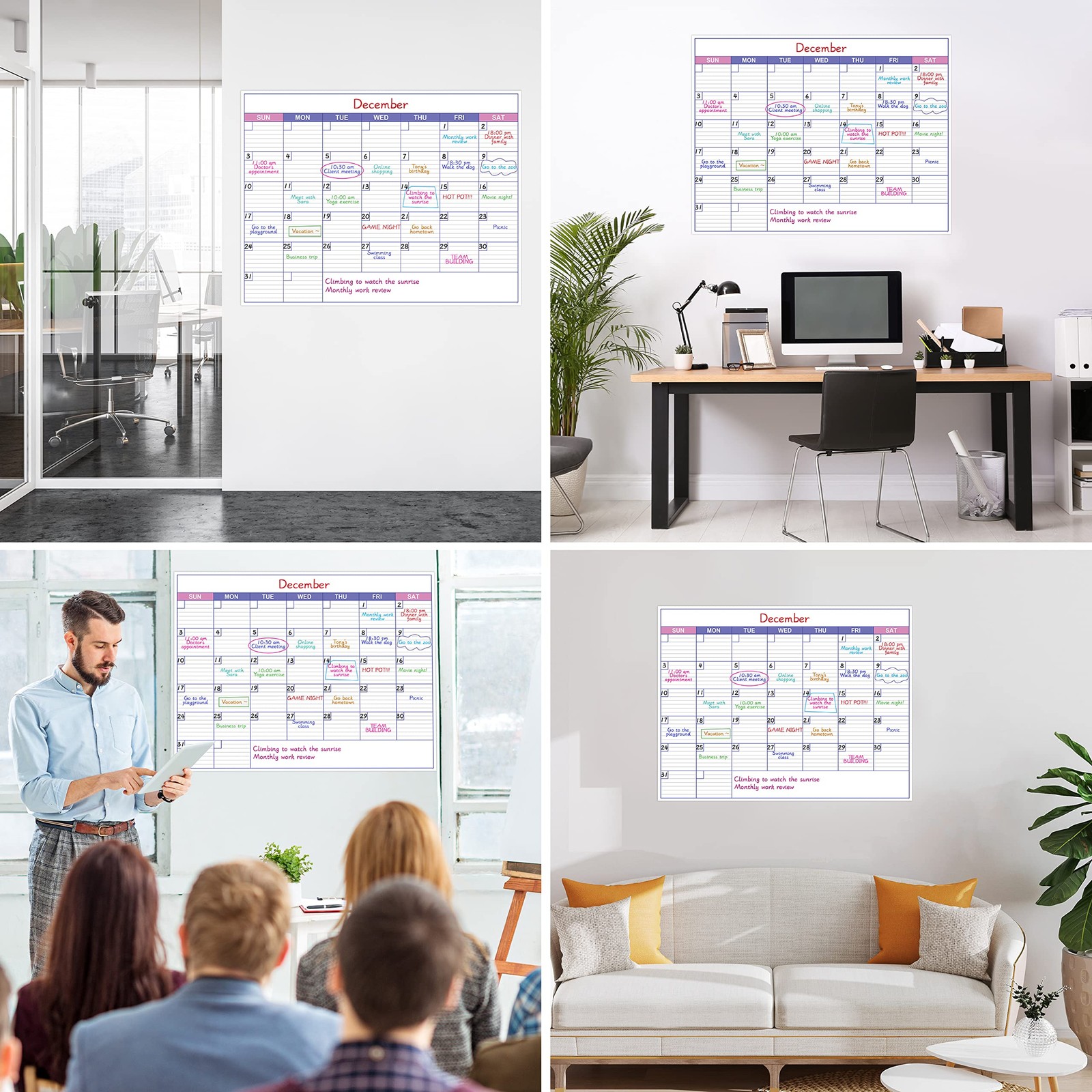 Large Dry Erase Calendar for Wall – Undated 1 Month 40″ x 30″, purple