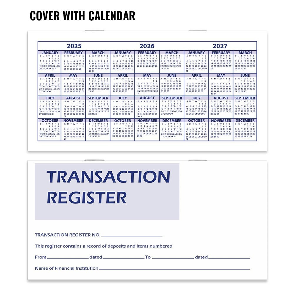1 Checkbook Transaction Registers 2025 2026 2027 Calendar Check Book Register