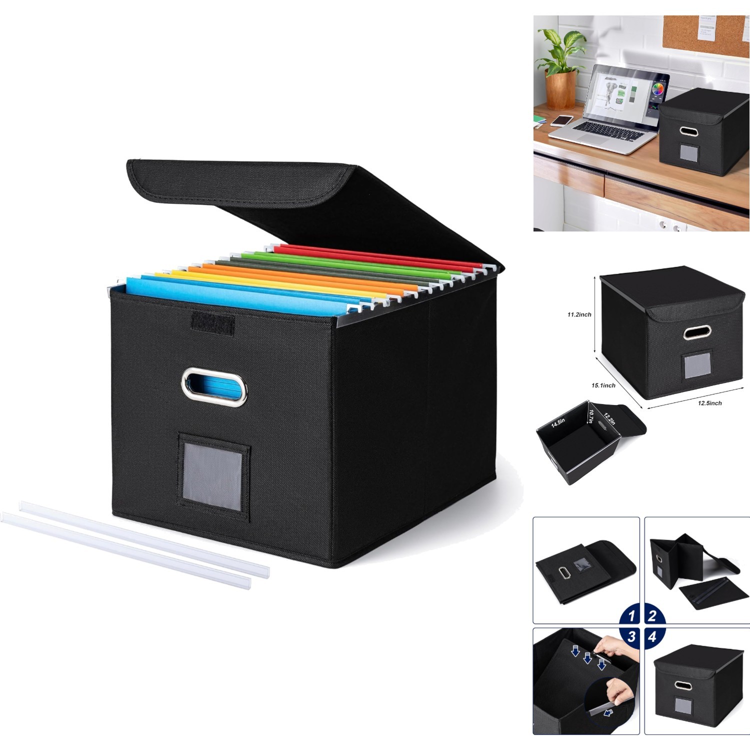 Collapsible File Organizer Box with Lid Large Hanging Folder Storage with Handle