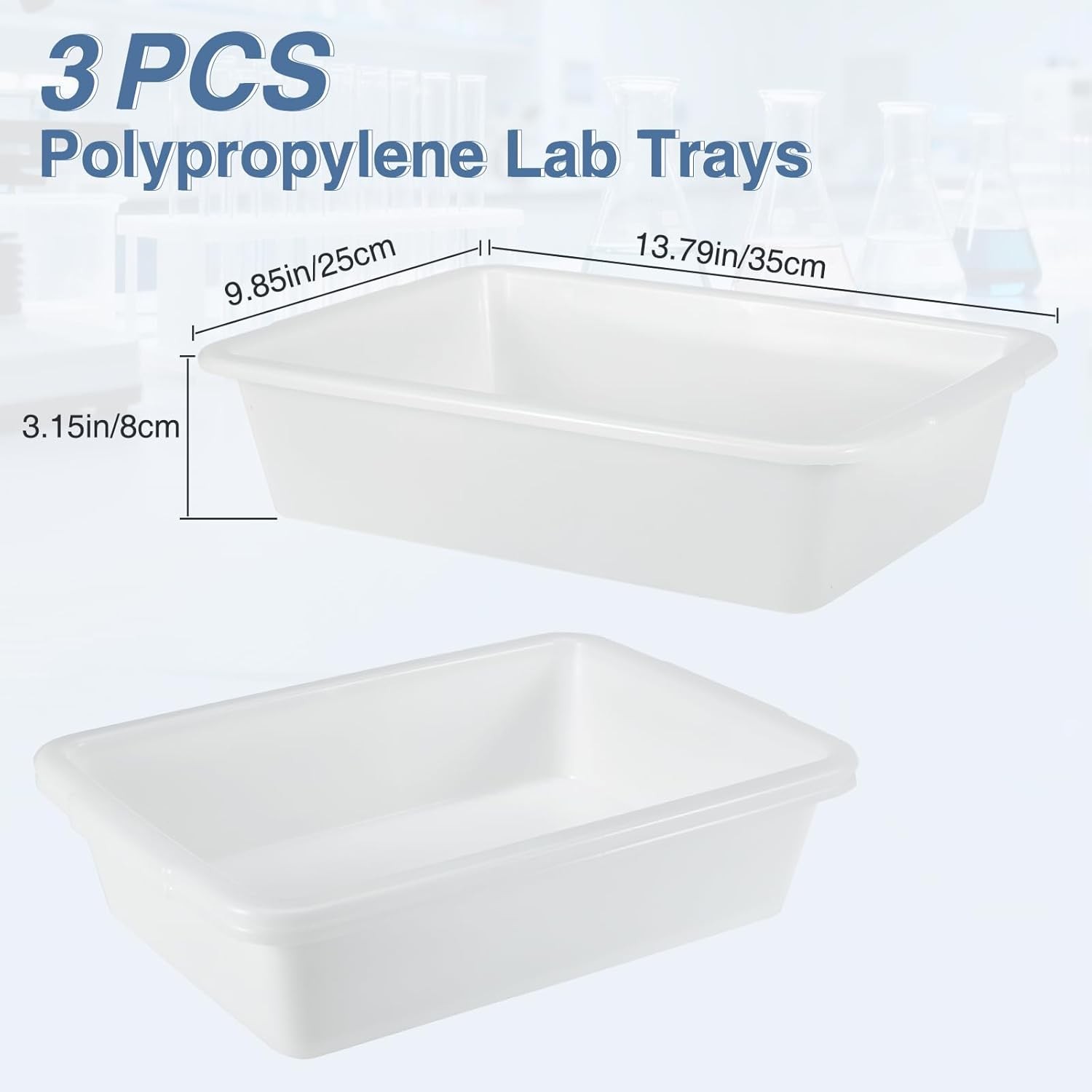 3PCS Lab Containment Tray Polypropylene Multi-Purpose Plastic Trays Lab Storage