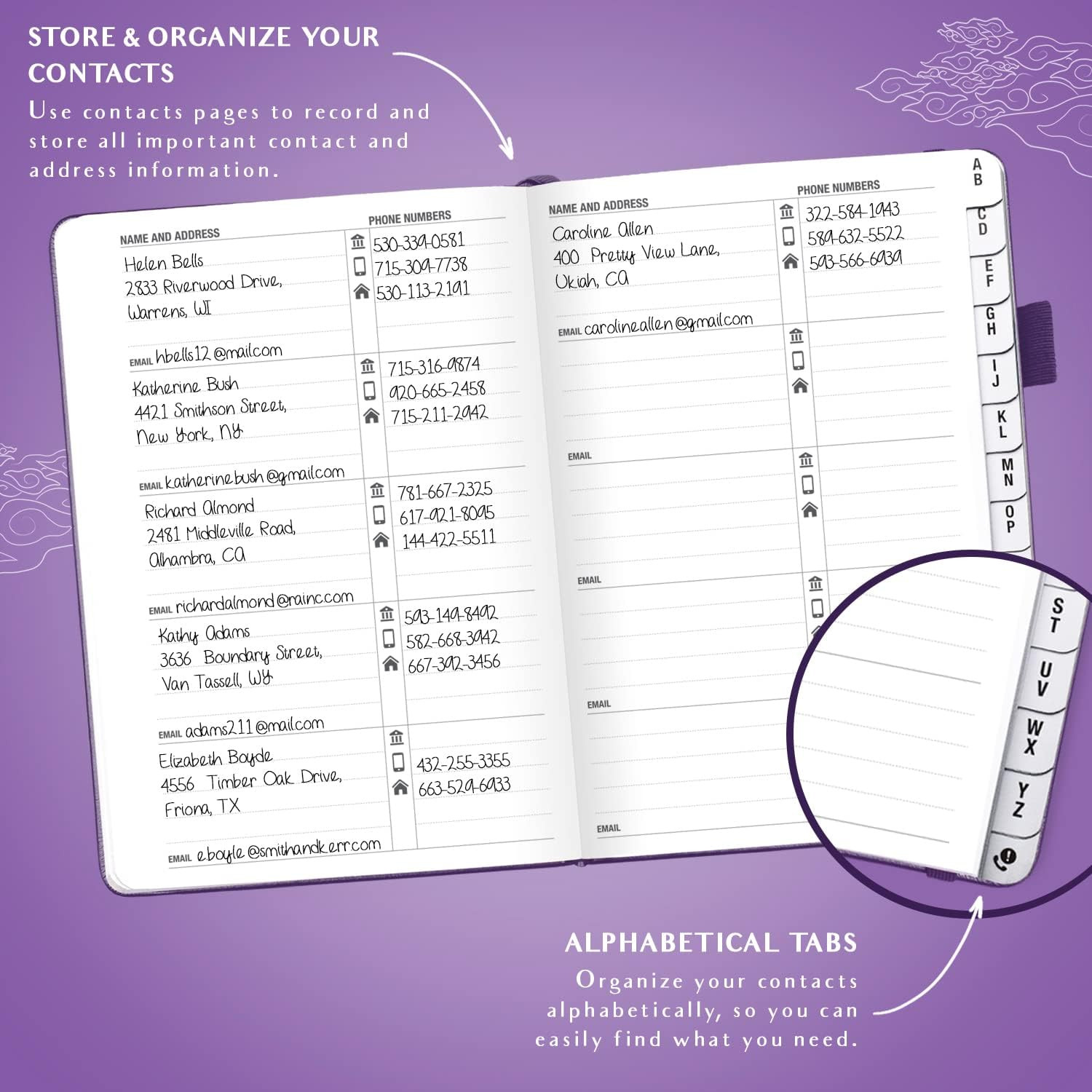 Legend Planner Address Book with Medium (5.2" x 7.7"), Purple