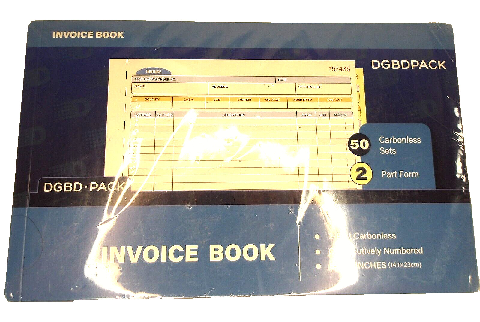 NEW!! Invoice Books, Set of 5, 50 Pages Each, 2-Part Carbonless, Numbered 5×9 in