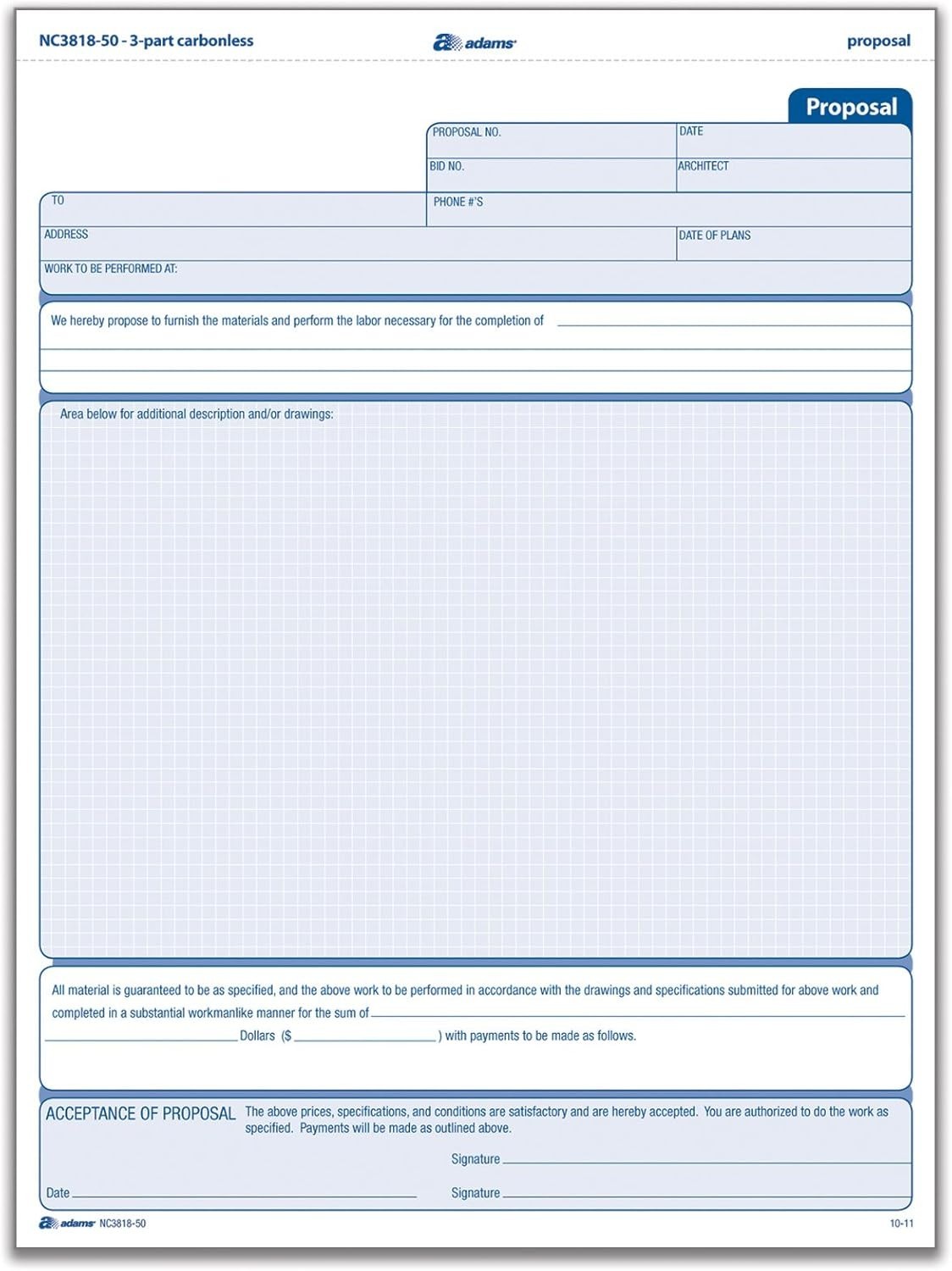 Proposal Unit Form, 3 Part, Carbonless, 8.5 x 11.44 Inches, 50 Sets per Pack,…
