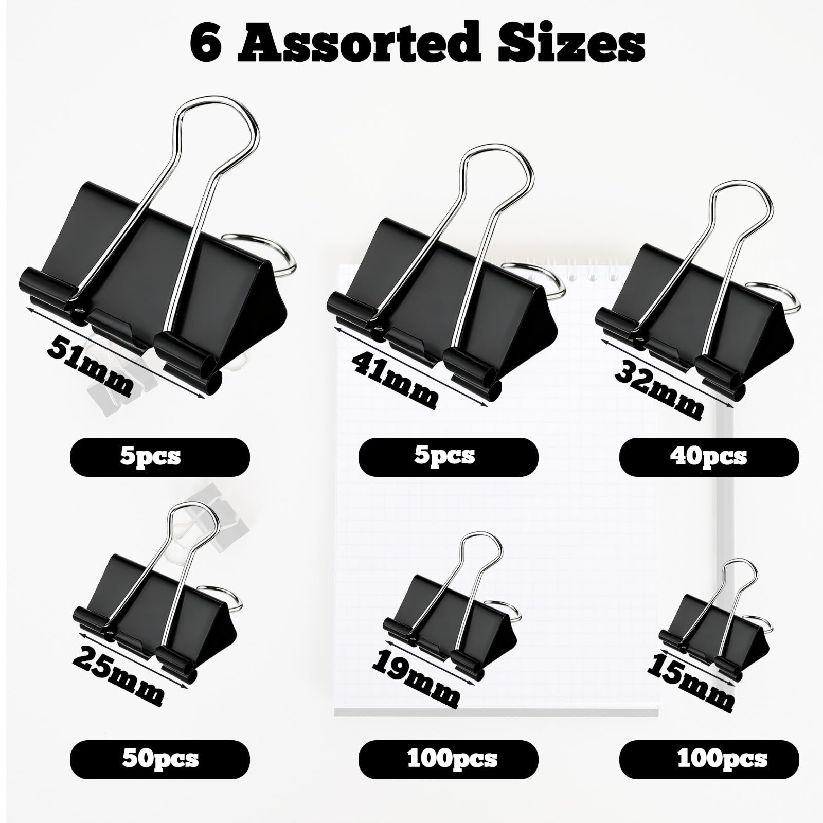 300 Pcs Binder Clips Assorted Sizes, 6 Sizes Jumbo, Large, Medium, Small, Min…