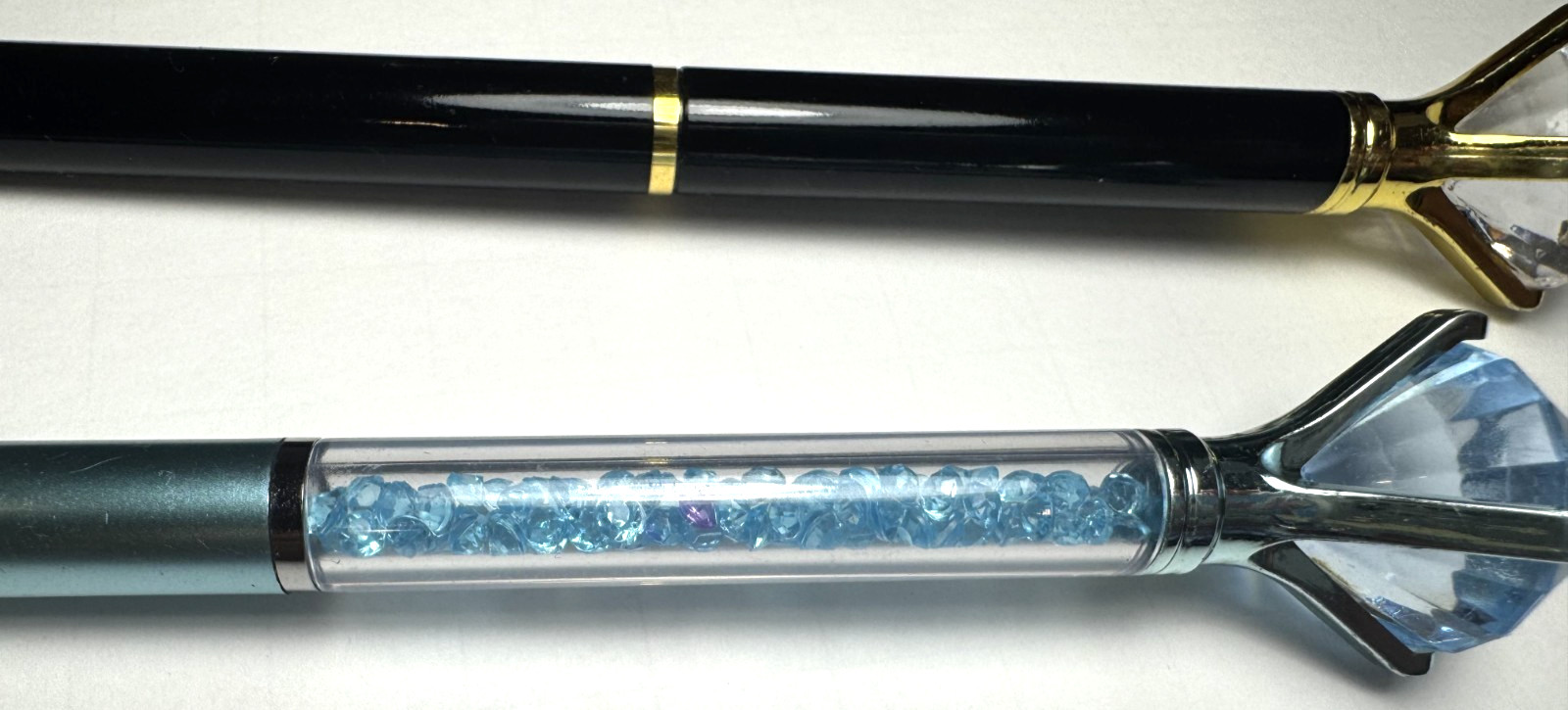 BUNDLE: 2 DIAMOND PENS W CRYSTAL TOP – BLACK – SKY BLUE – BLACK INK – PRE-OWNED