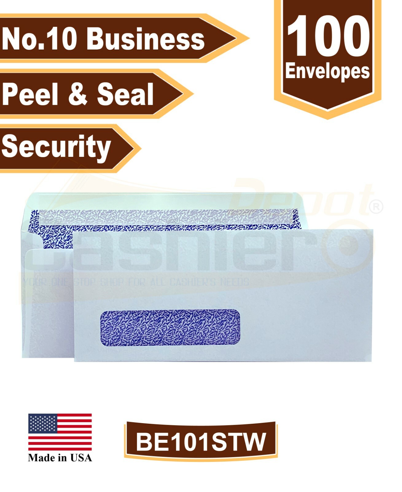 No. 10 Business Envelopes, Left Window, Peel & Seal, Security Tinted, 100/Box