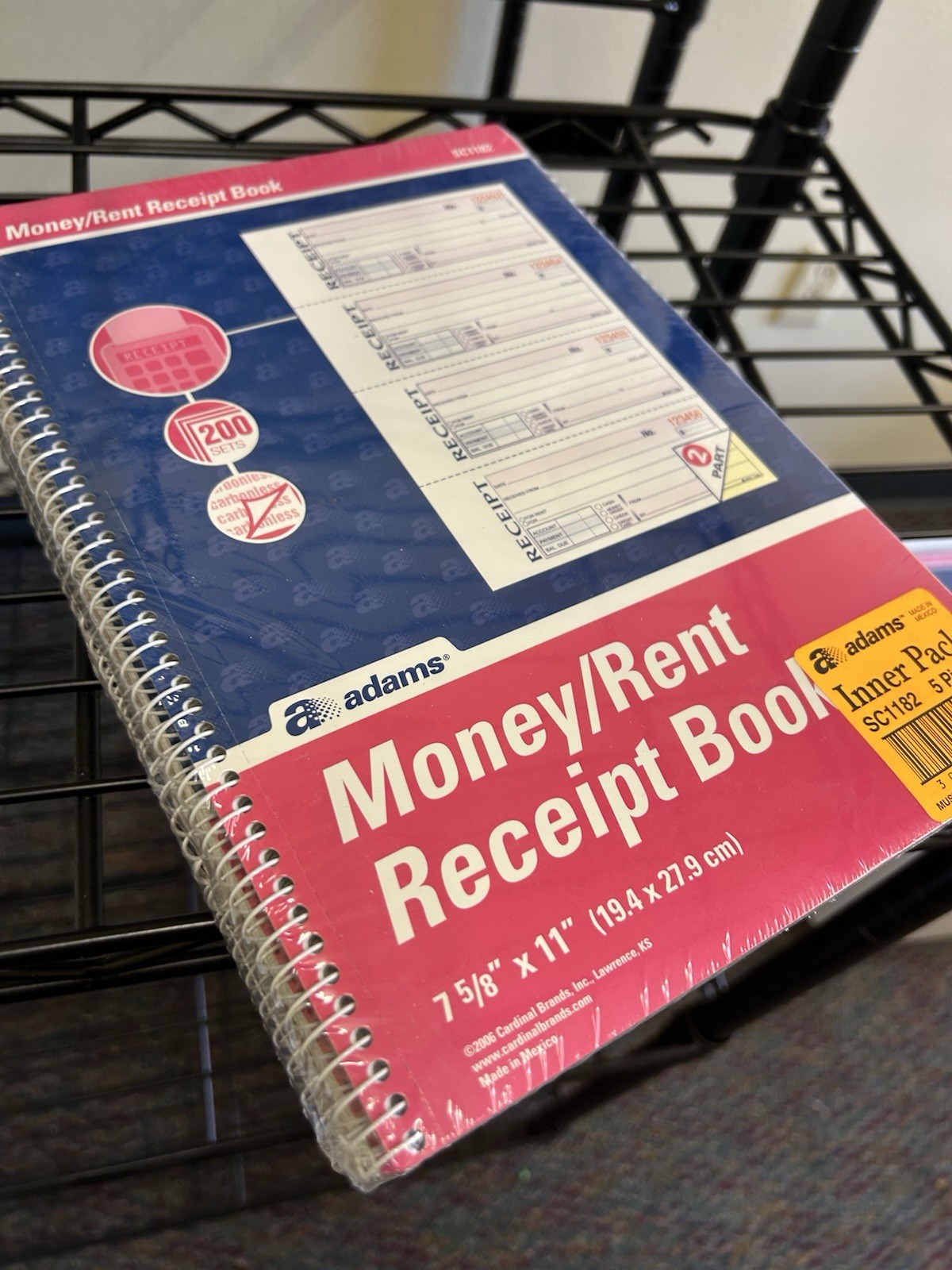 Money and Rent Receipt Book, 2-Part Carbonless, 7-5/8″ x 11″, Spiral Bound, 200