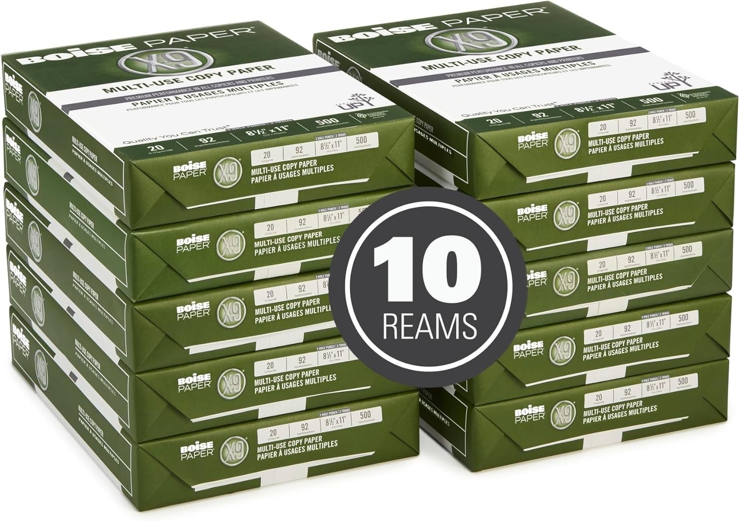 Boise X-9 MultiUse Copy Paper Case Letter Size, 5000 Sheets, 20 Lbs, 10 Reams