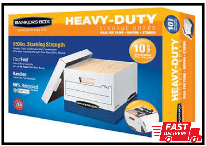 Bankers Box Heavy Duty File/Letter/Legal Storage Box, Tear Resistant 10-pack NEW