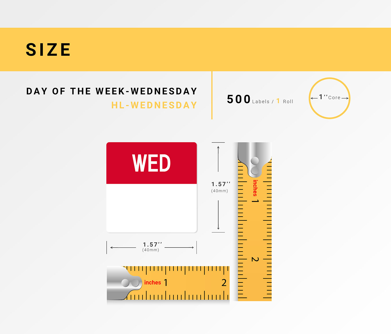 WEDNESDAY Day of the Week Labels / Stickers – (30) Rolls of 500 (40mm x 40mm)