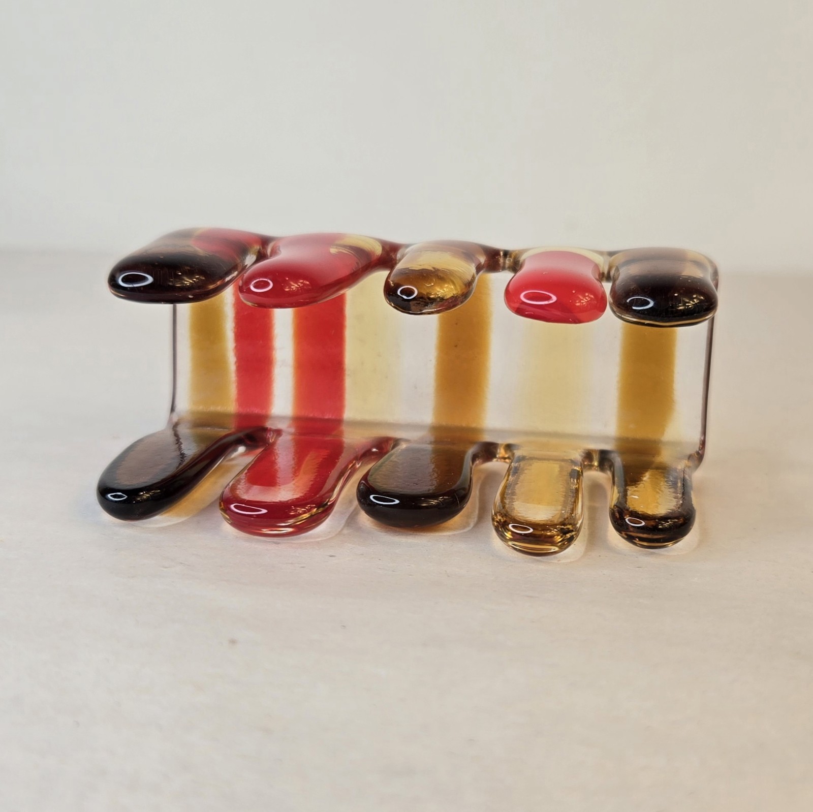 Handblown Glass Business Card Holder Warm Tones Red Orange Yellow Signed LUCIA