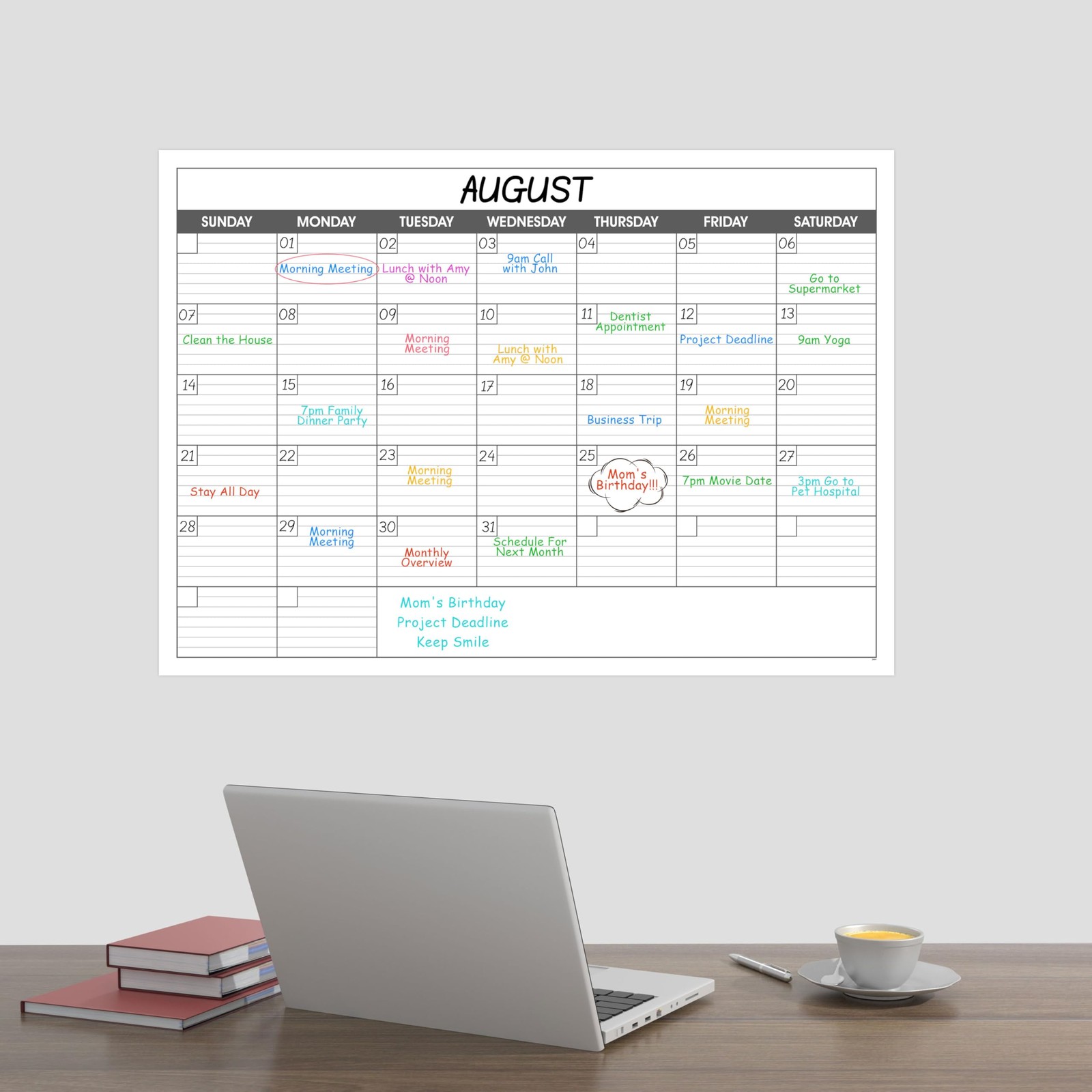 Large Dry Erase Calendar for Wall – Undated 1 Month 30″ x 40″, Classic Black