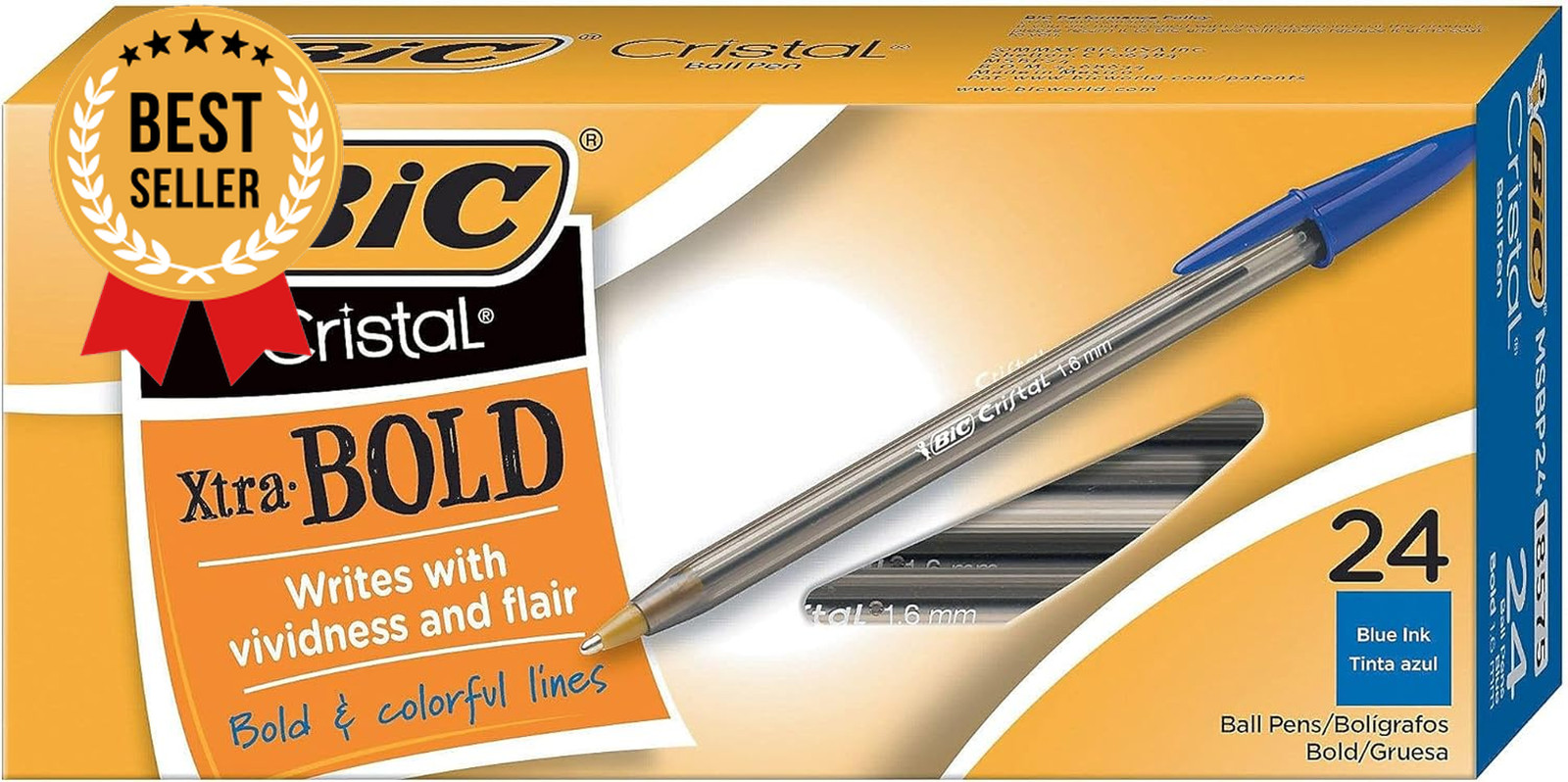 24 Pack Cristal Xtra Bold Ballpoint Pens 1.6mm Blue Ink Smooth Writing Office