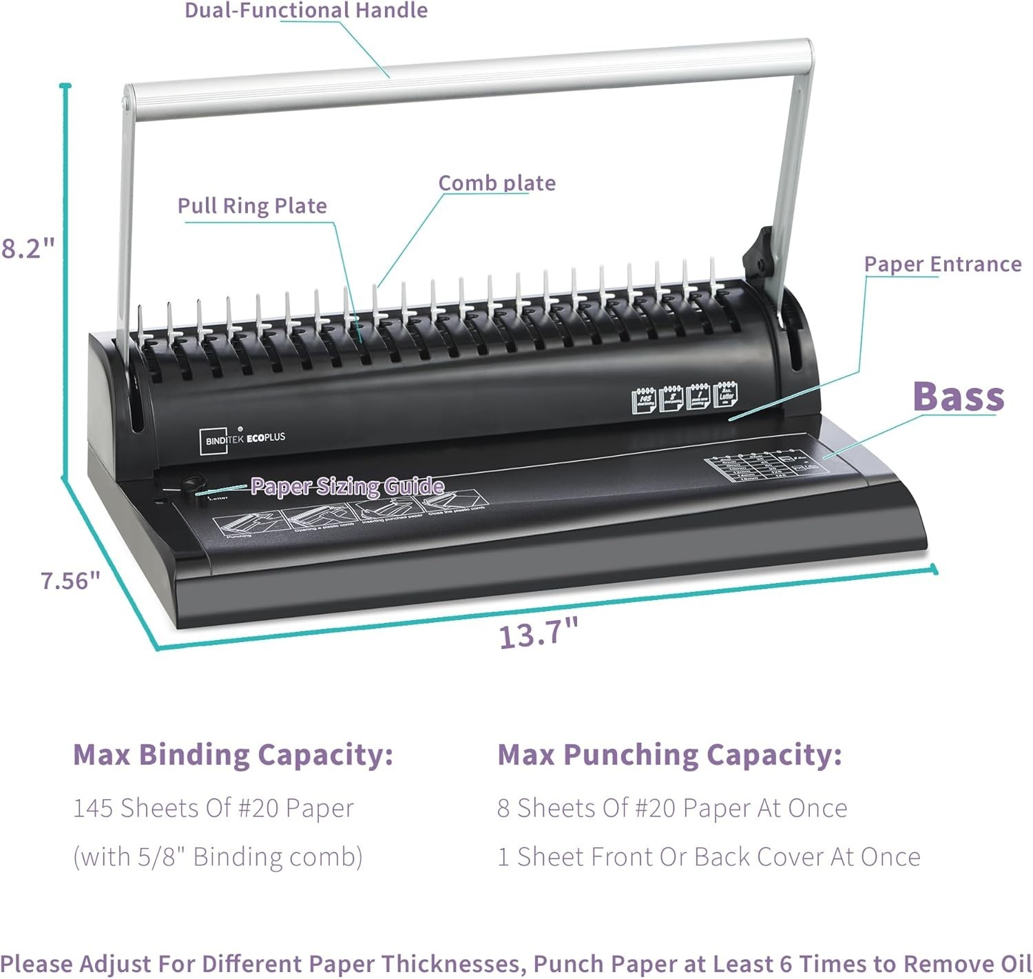 Easy-to-Use Comb Binder with 30 Combs for Letter Size Documents – 145 Sheets