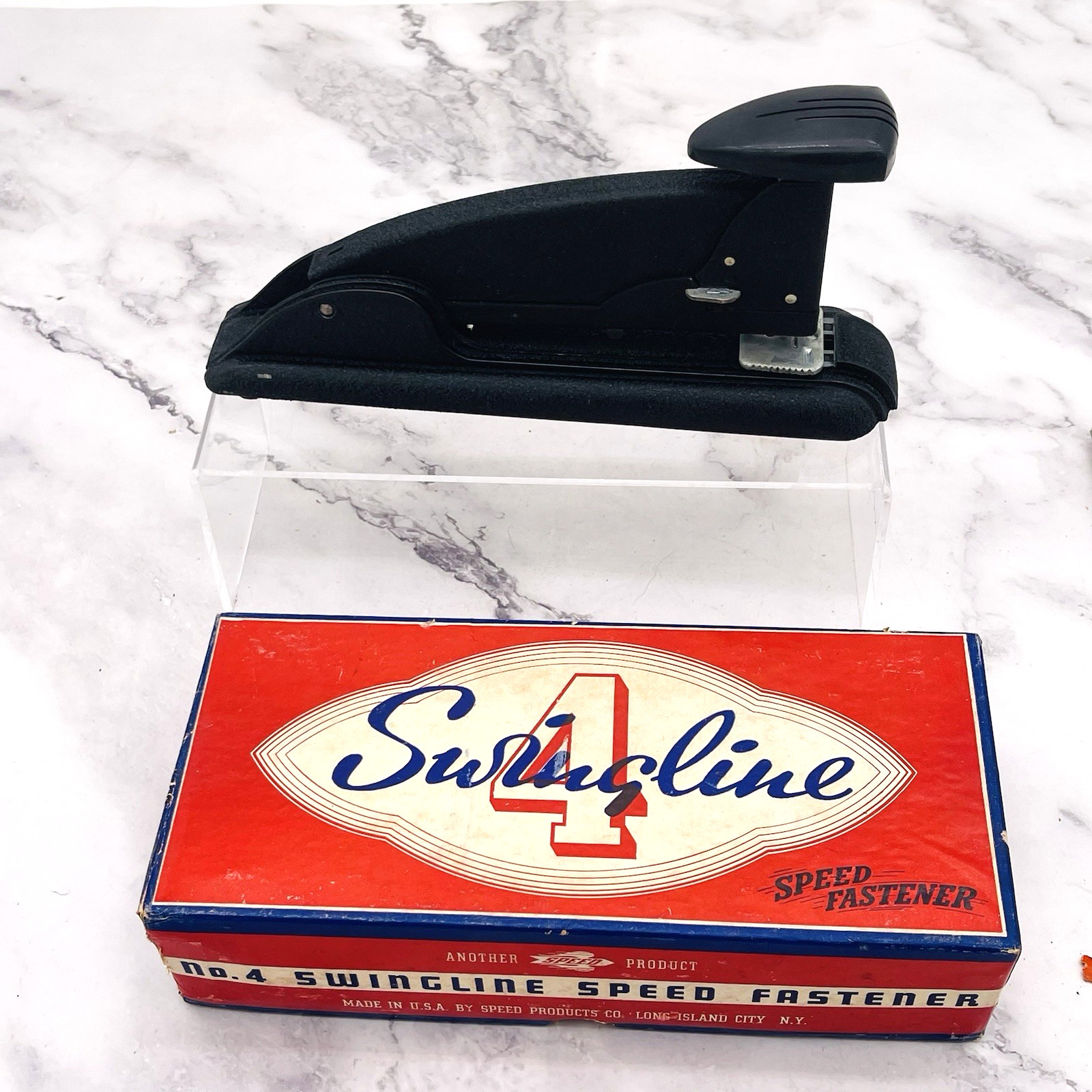 Vintage 1940s Swingline Speed Stapler #4 in Black USA Original Box New Old Stock