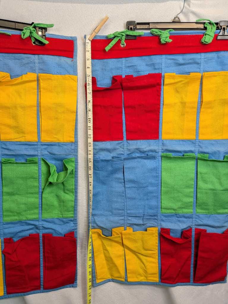 Vintage Classroom Hanging Pocket Organizer Red Yellow Green Blue 2 Pc Set