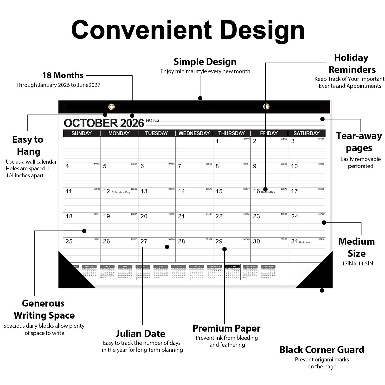 2026 2027 Office Desk Calendar, 18 Months 17×11.5, Home Use