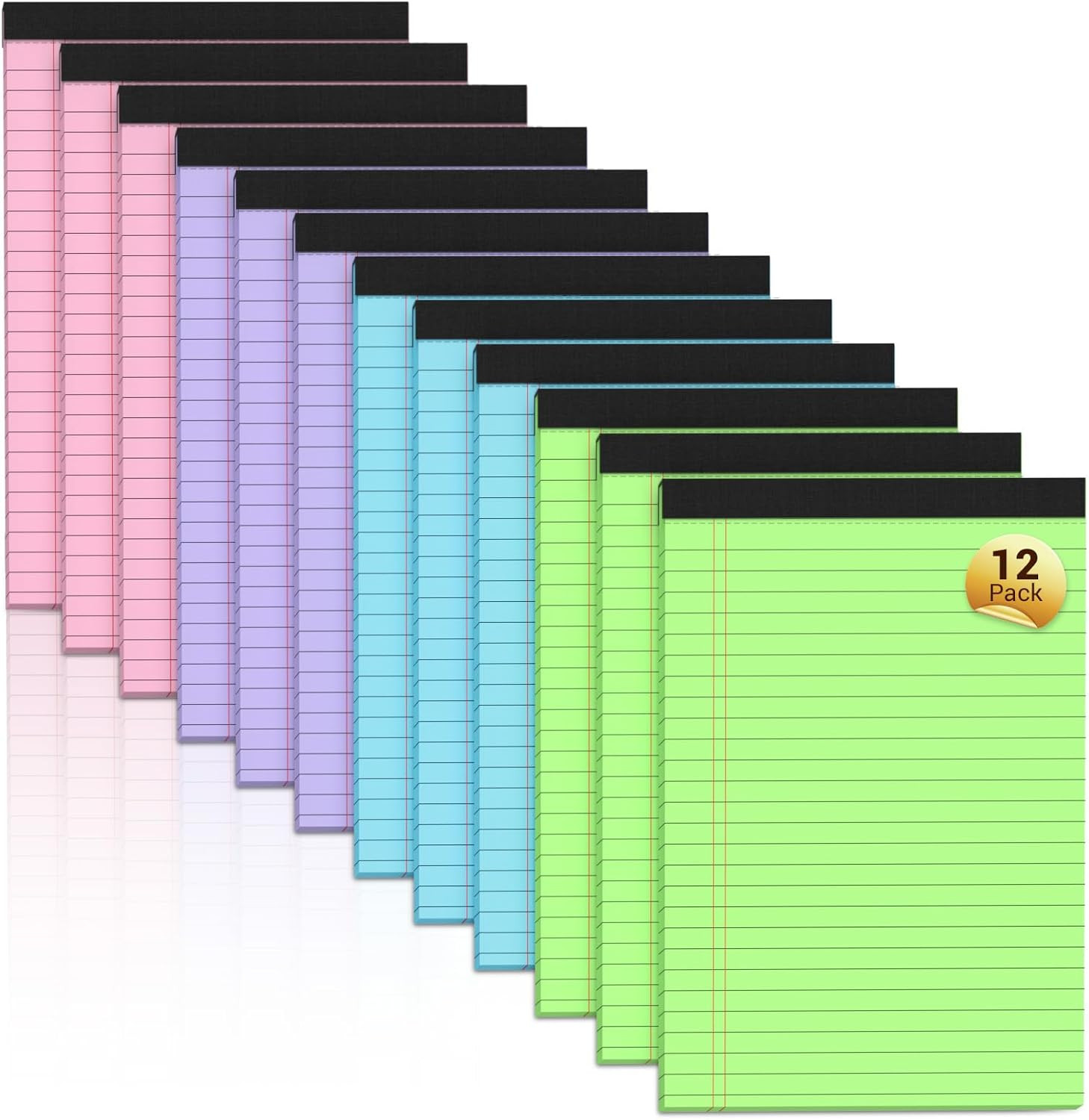 Legal Pads 5×8 Colored Note Pads, 12 Pack College Ruled Notepads 5×8 Lined Paper