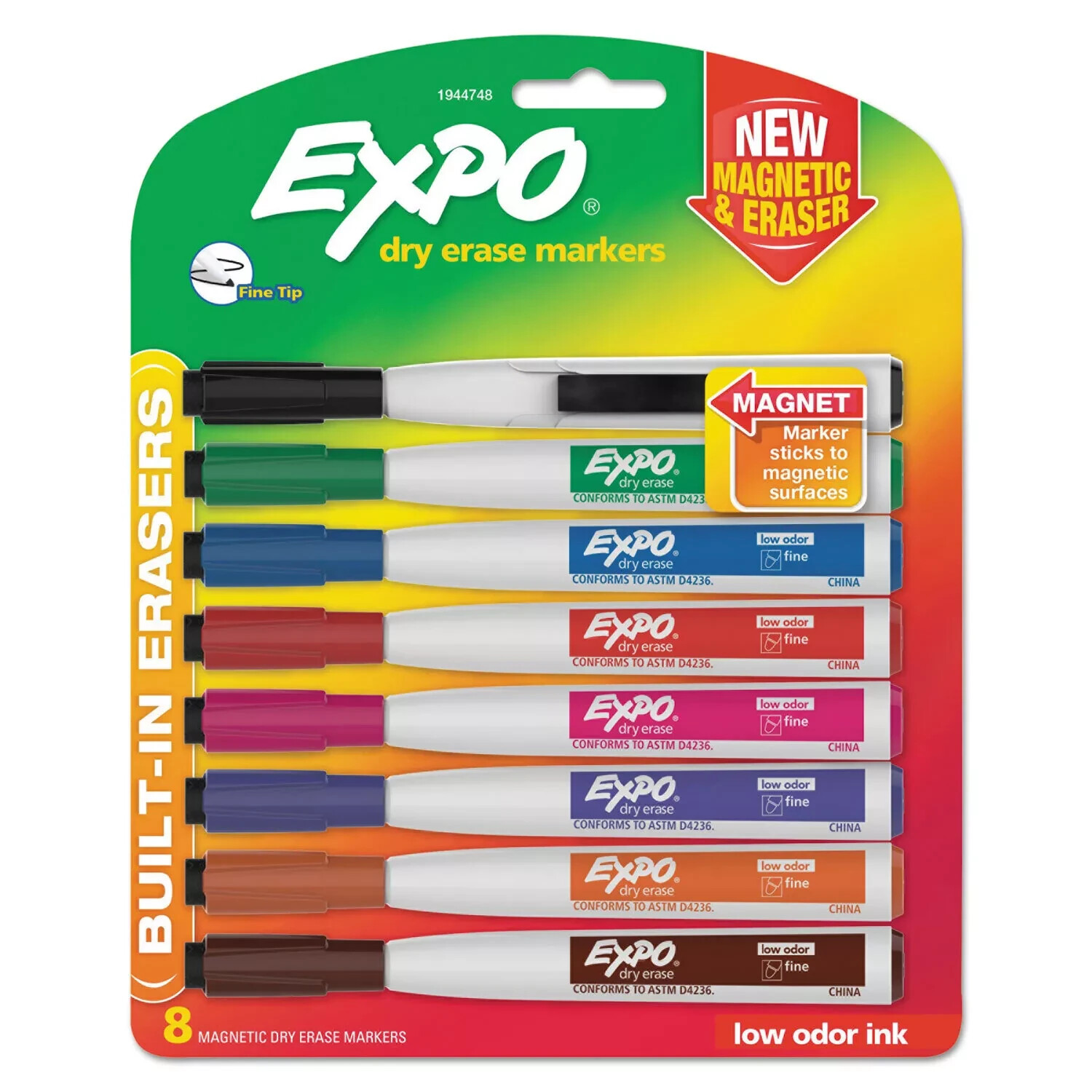 EXPO Magnetic Dry Erase Markers with Eraser, 8-Count, Fine Tip, Quick-Drying