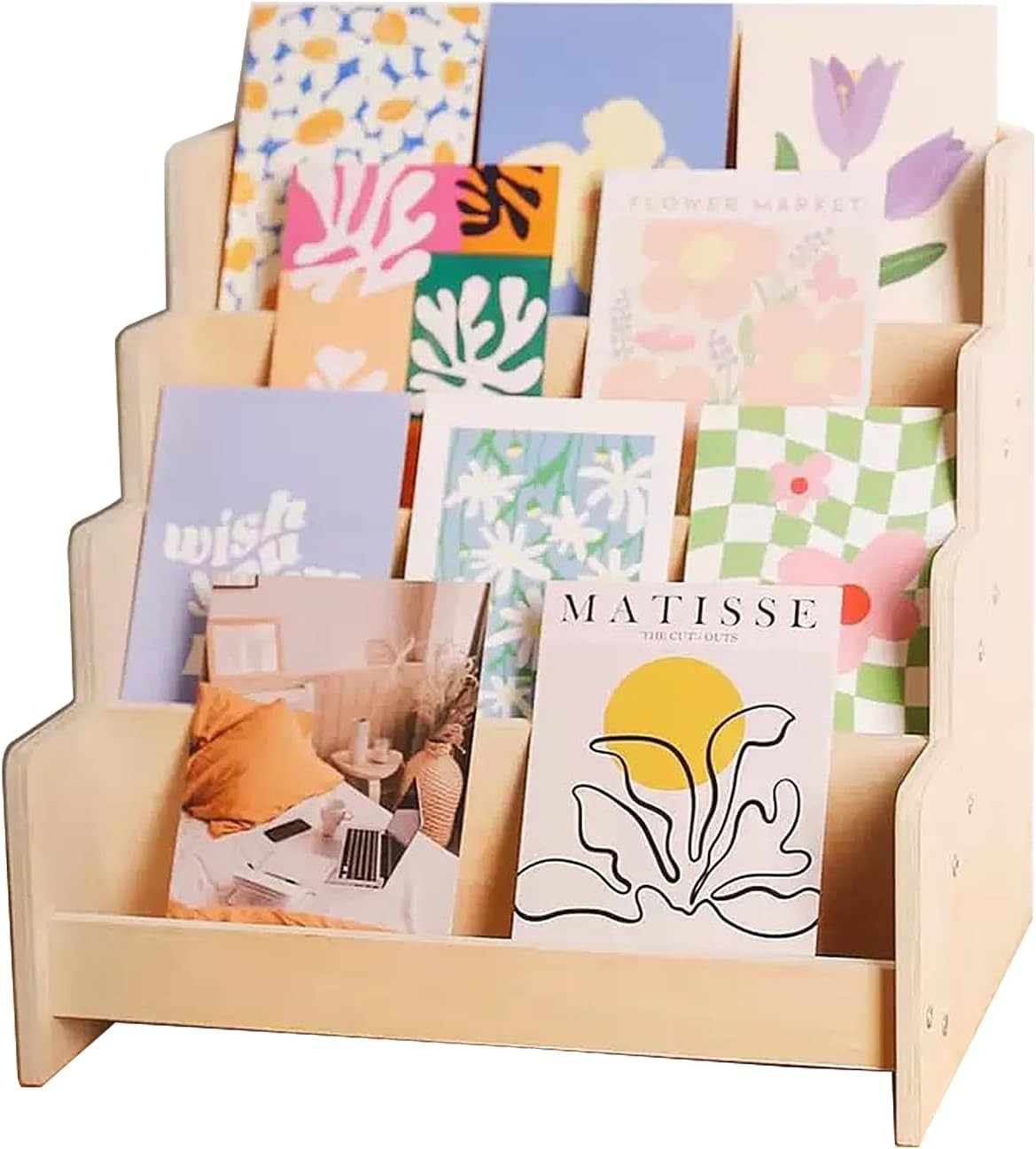 Greeting Card Display Stand Holder, 4-Tier Wooden Organizer Rack for Retail S…