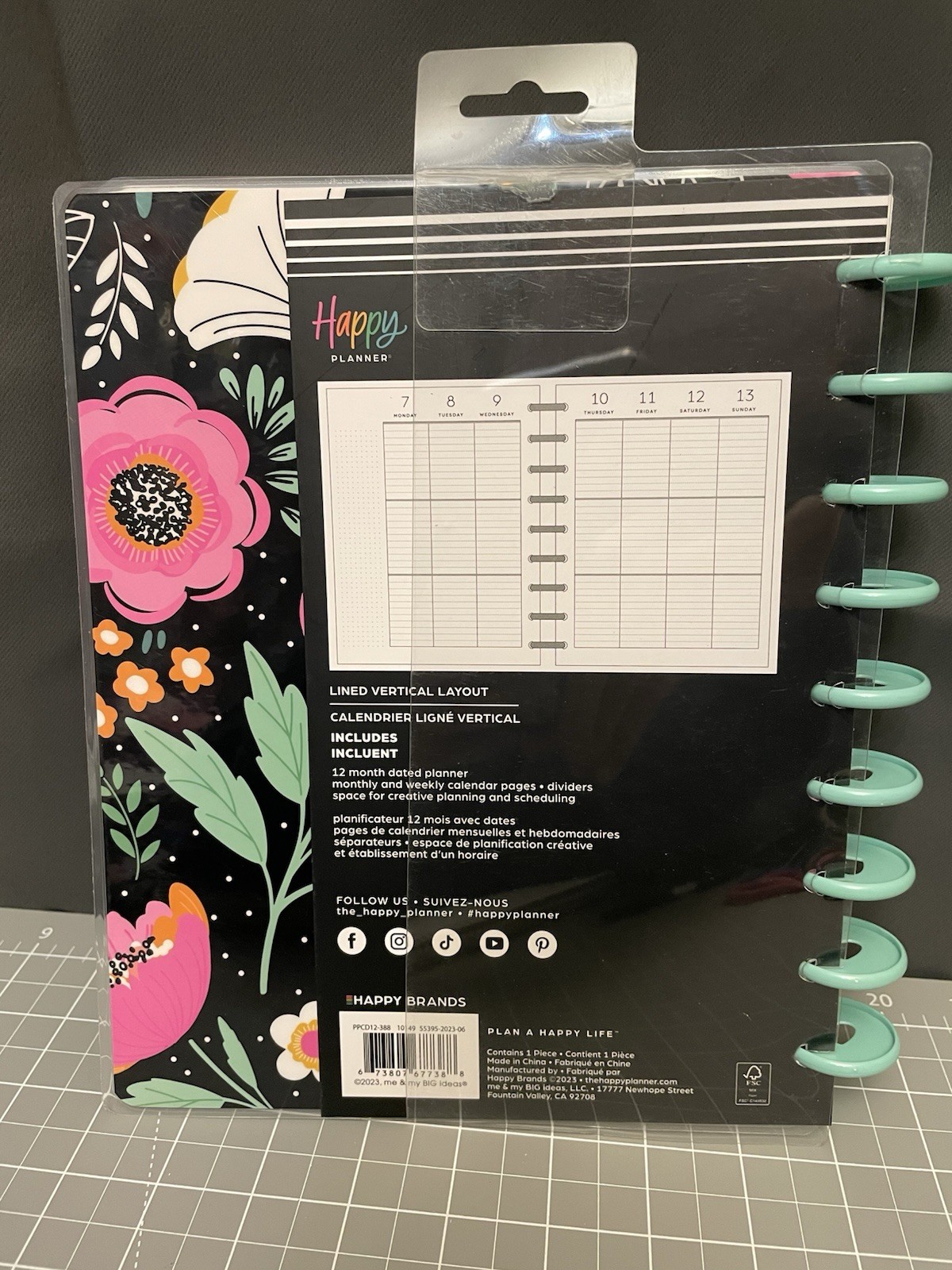 Happy Planner Classic Tiny Florals Lined Vertical Layout 12 Mo 9 Disc Size