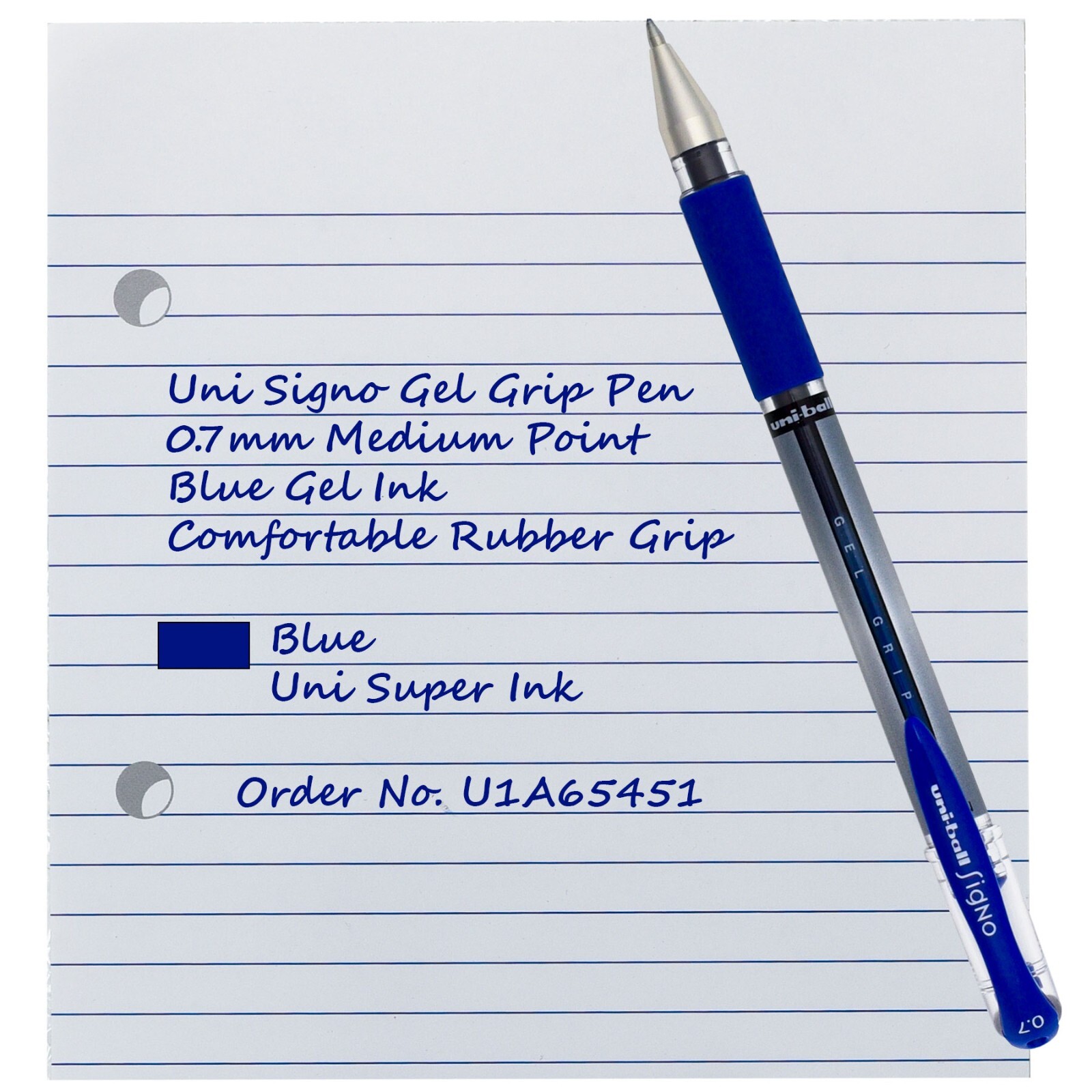 Uni-ball Signo 0.7 Gel Grip Pen 65451, Blue Uni Super Ink, Pack of 6 Pens