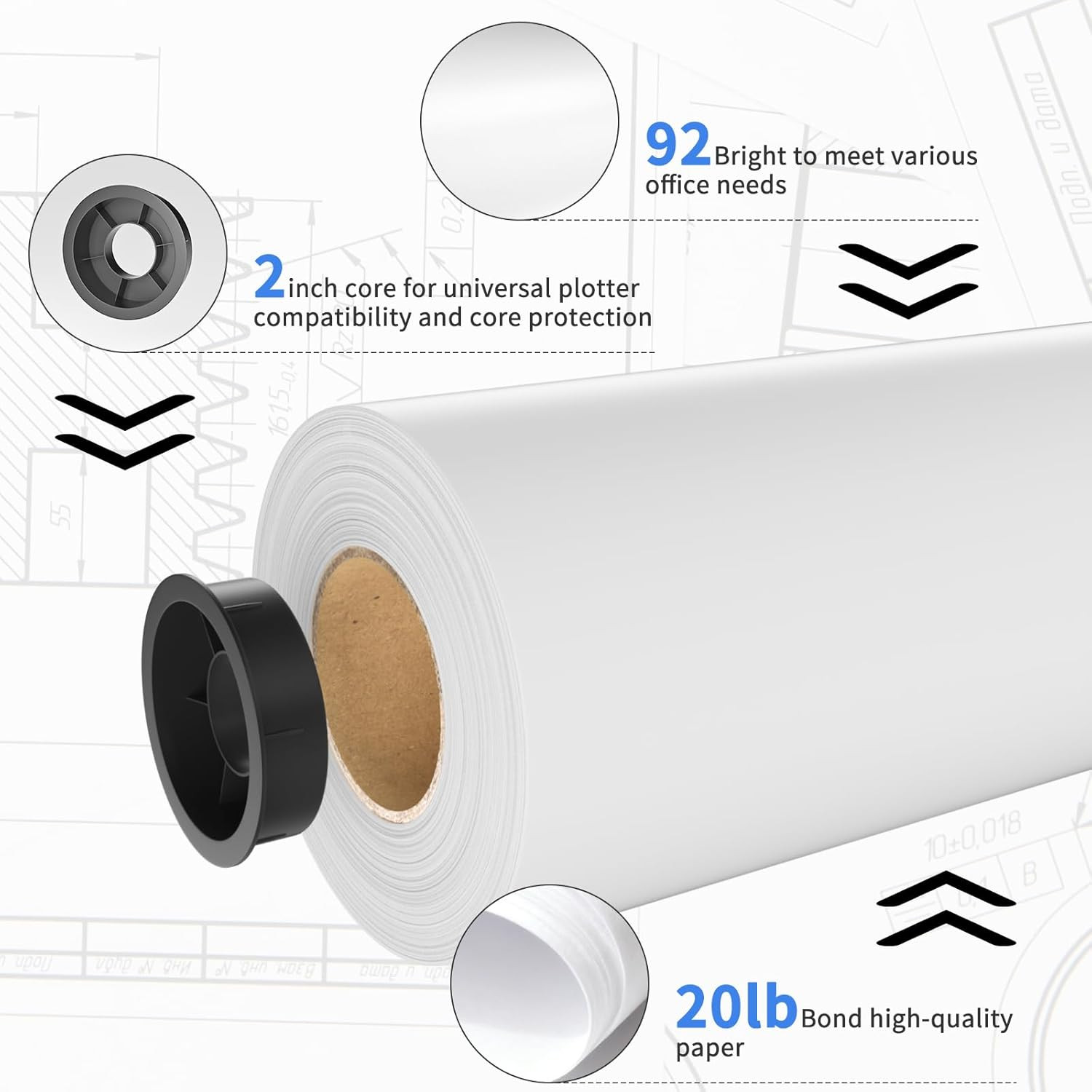 Wide Format Paper – 24″ X 150′ Plotter, 2 Roll CAD Bond, 20 Lb Bond, Paper on 2″