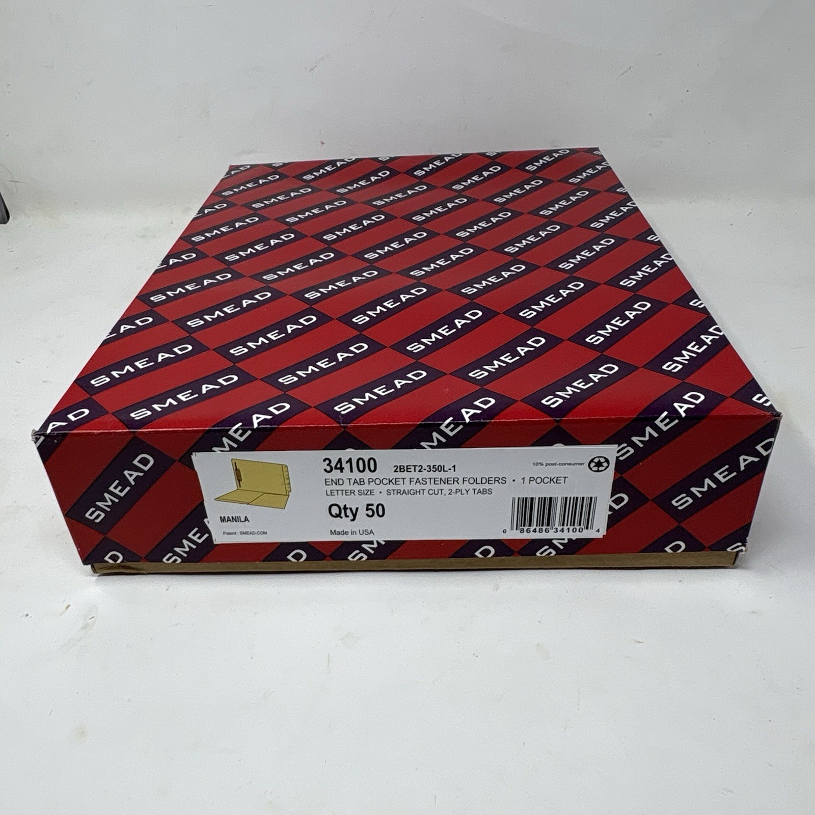 Smead 34100 0.75 in. Expansion End Tab Fastener Folders – Manila (50/Box) New