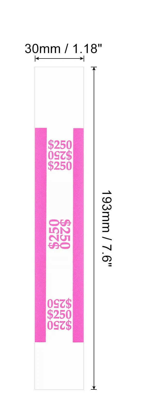 10 Self-Sealing Pink Bill Straps Holds $250 Bill Wrappers Currency Bands