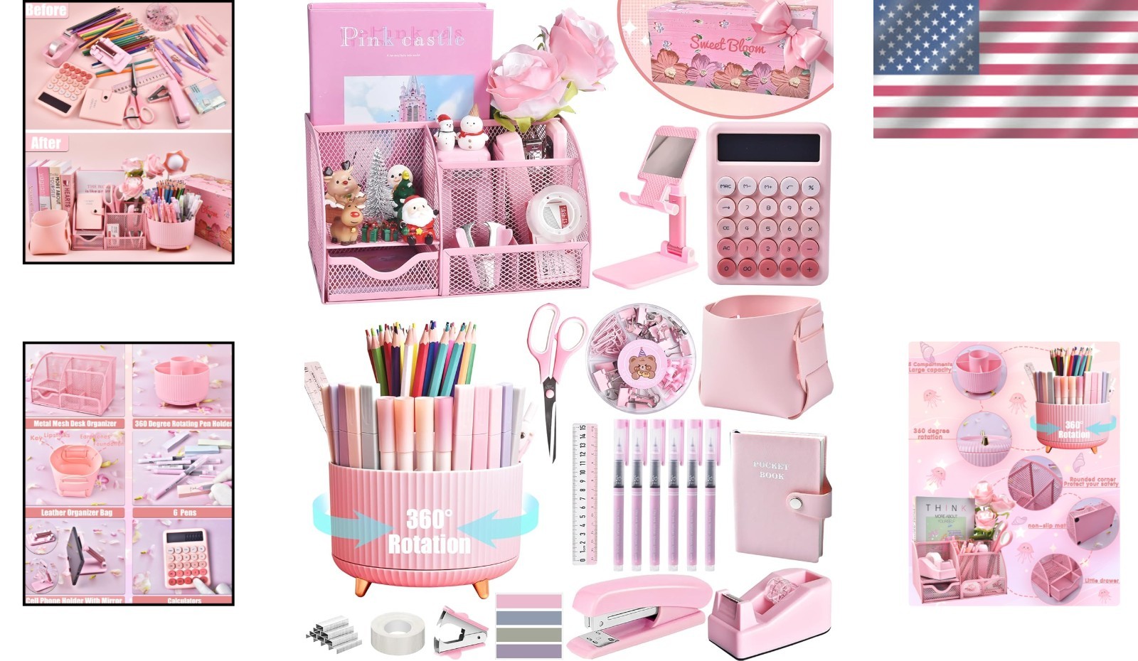 Comprehensive Pink Desk Organizers Set – 21 Pieces for Ultimate Workspace Style!