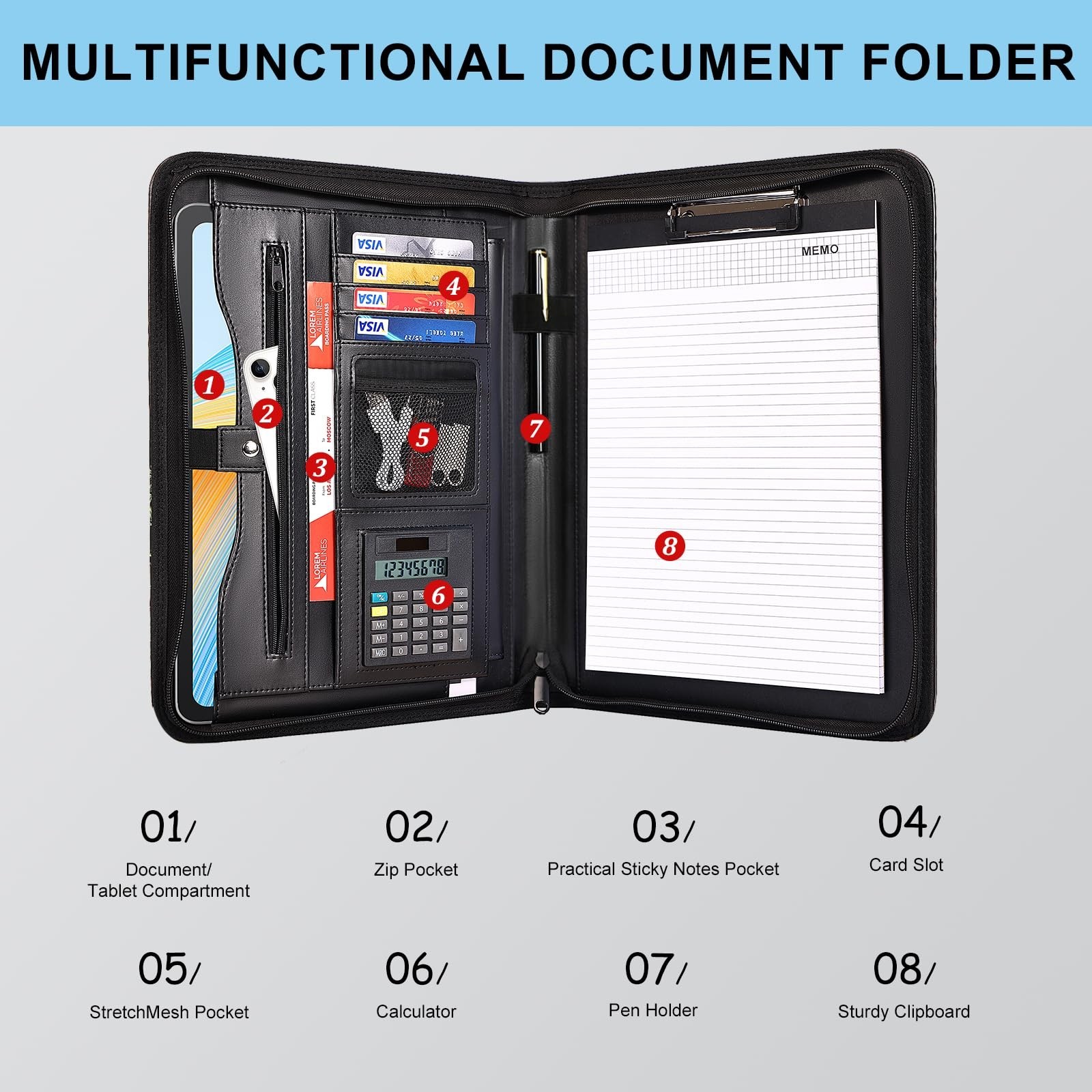 Leather Padfolio Organizer for Men & Women – Professional Resume Holder, Zippere