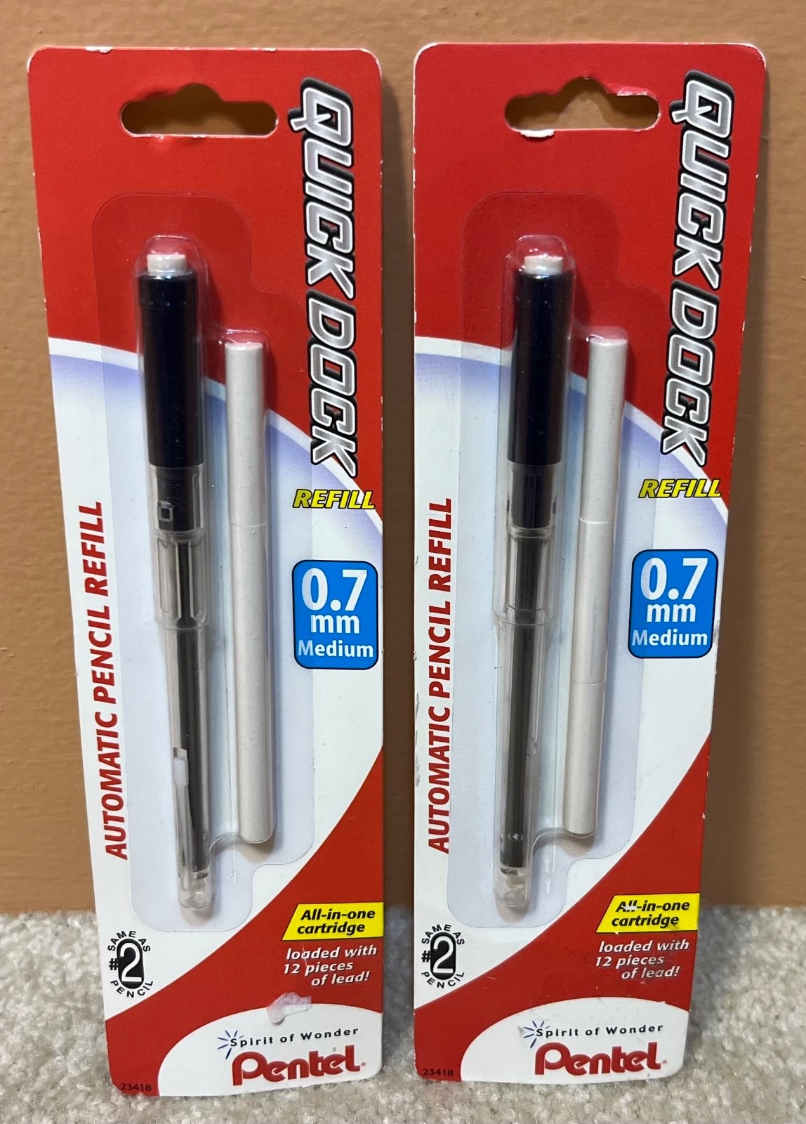 2 Packs Pentel Quick Dock Pencil Refill 0.7mm Medium Lead & Eraser Refills