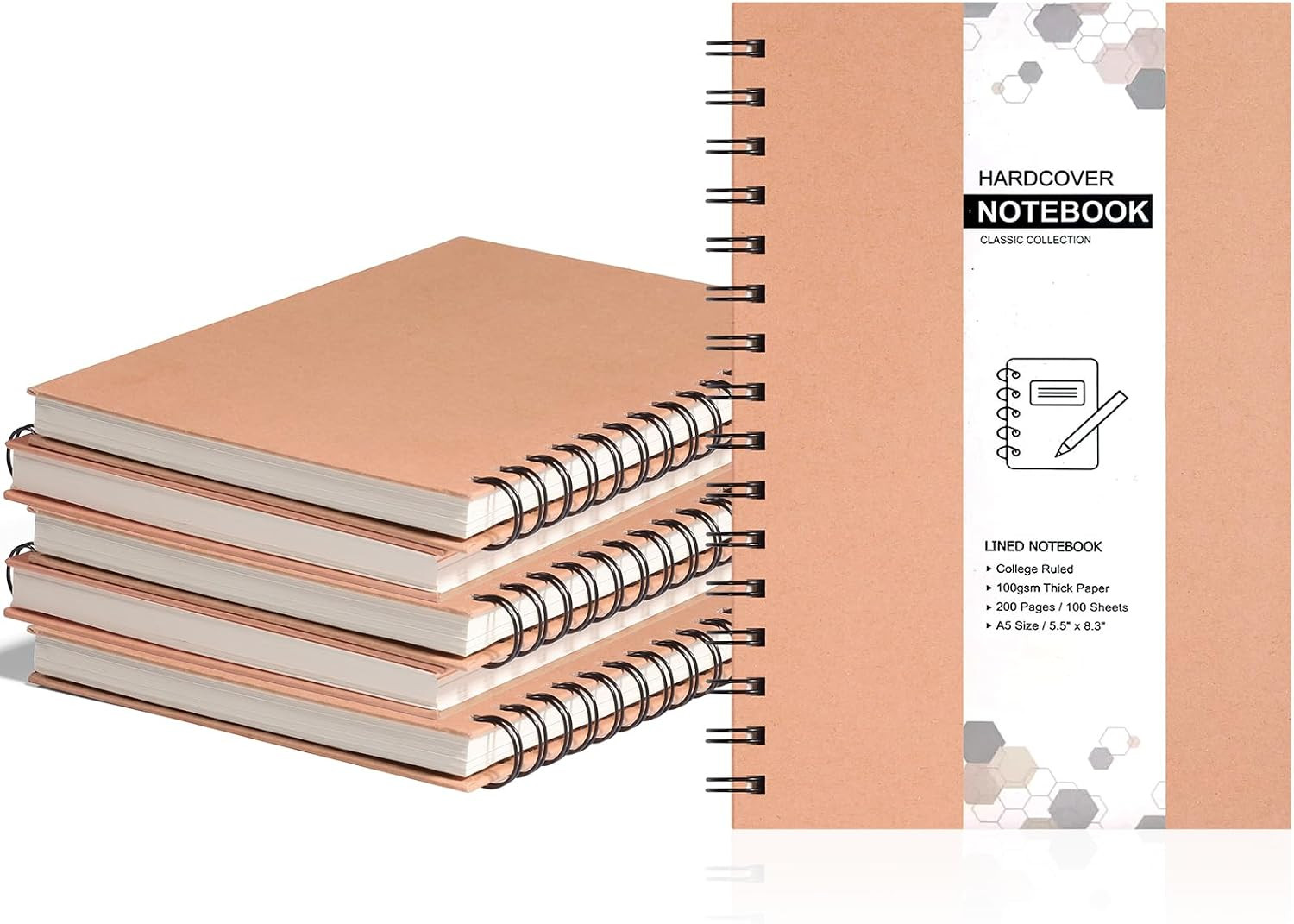 6 Pack Spiral Notebooks 5.83″X8.27″, 200 Pages A5 Spiral Notebook Journal
