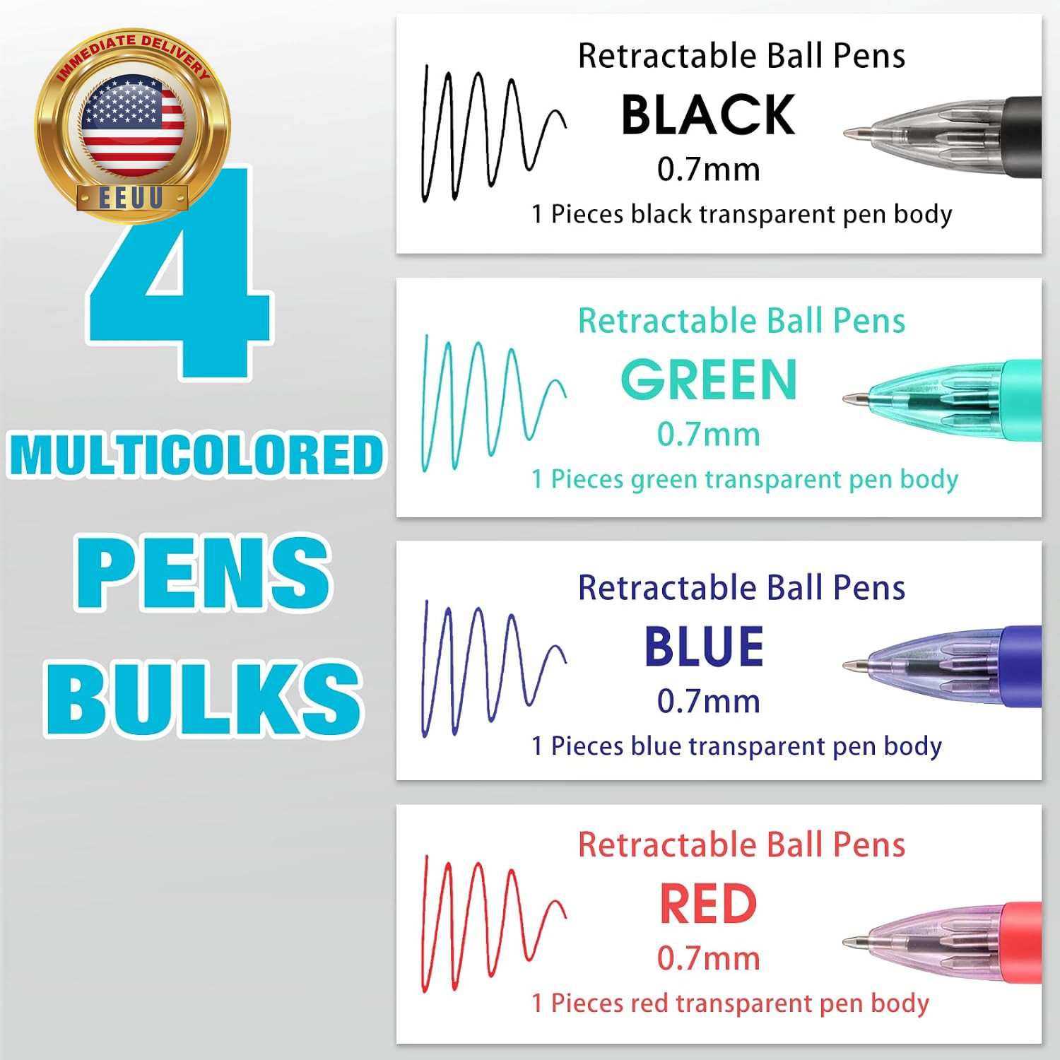4 Peices Basic Multicolor Pen in One 4-Color Retractable Ballpoint Pens 0.7Mm Sm