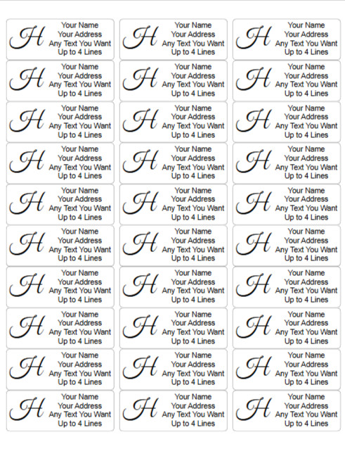 60 Custom Address Labels with Script Initial Monogram 1″ x 2.625″ Free SHIP