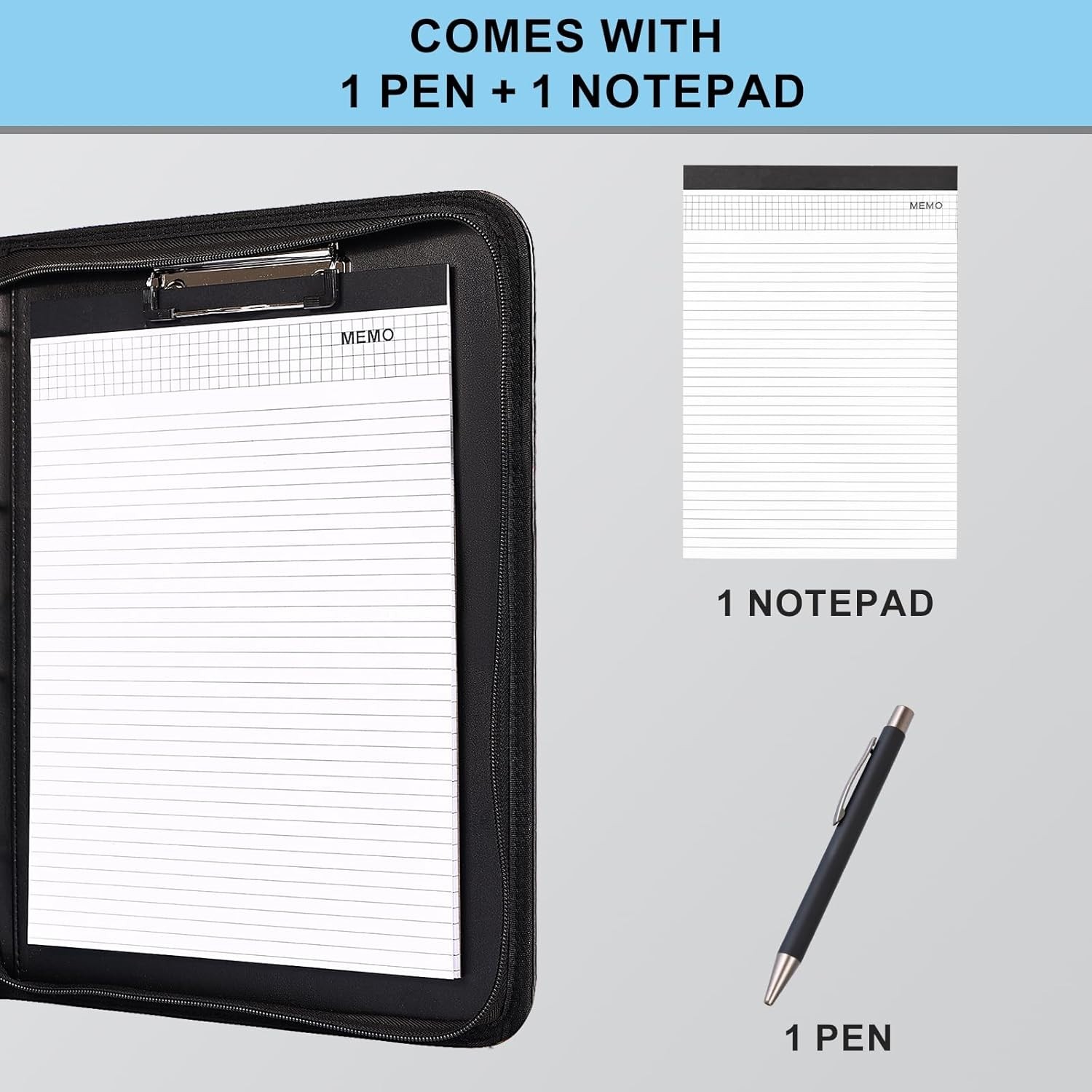 Zippered Leather Portfolio Professional Interview Resume Organizer Document Case