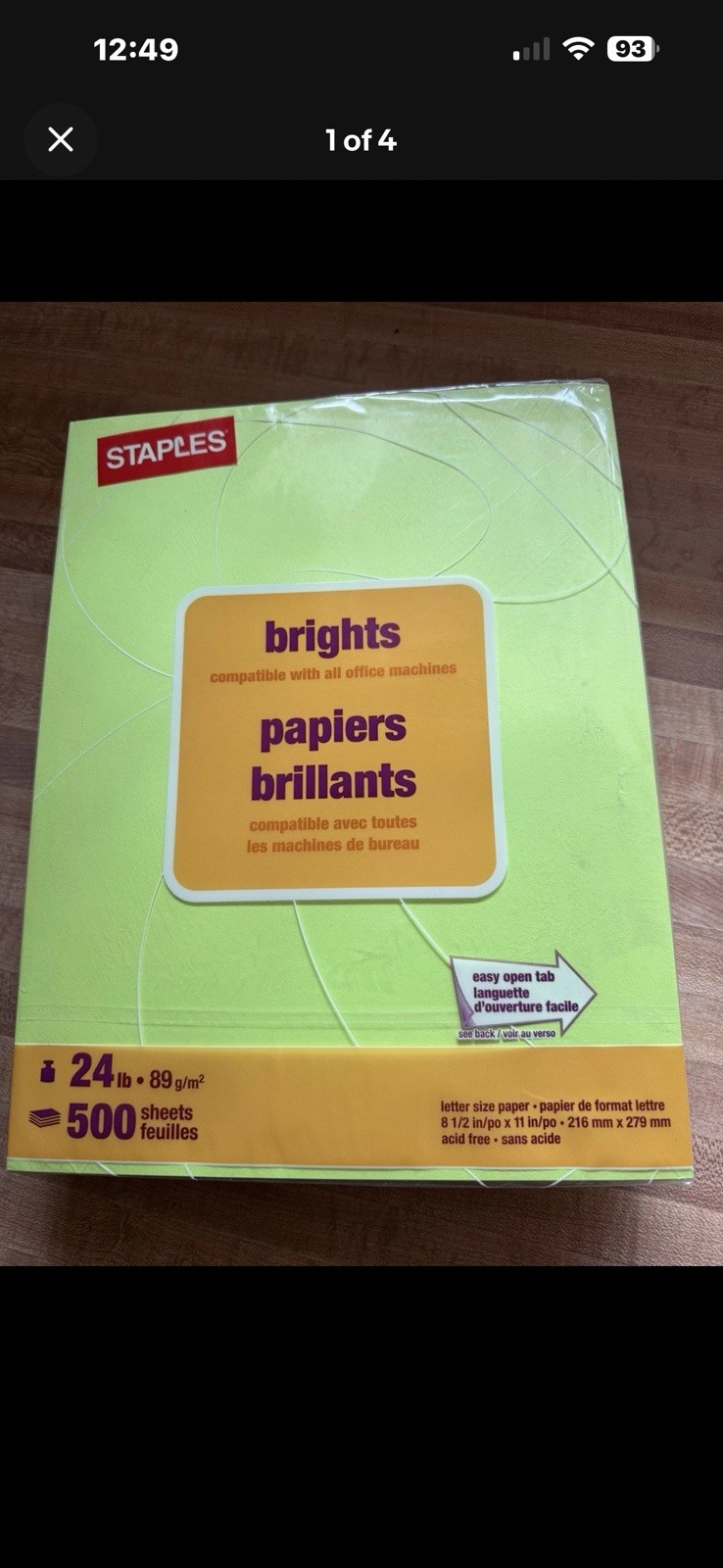Staples Brights Multipurpose Paper 24 Lbs 8.5”x 11” 500/Ream Light Green Damaged