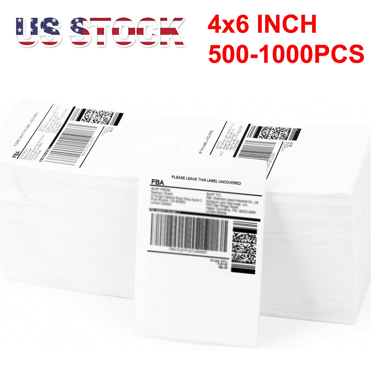 500/1000 4×6″ Fanfold Direct Thermal Shipping Label for Zebra and Rollo Printers
