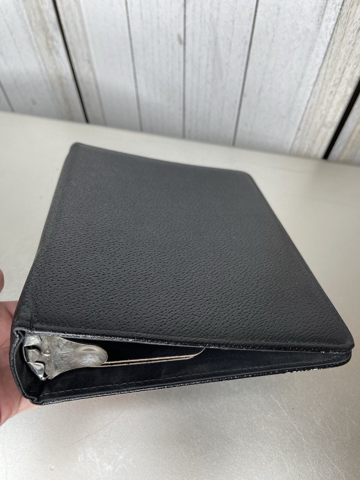 Vintage DAY-TIMER Organizer Agenda 7 Ring Black Leather Pig Skin Made Canada