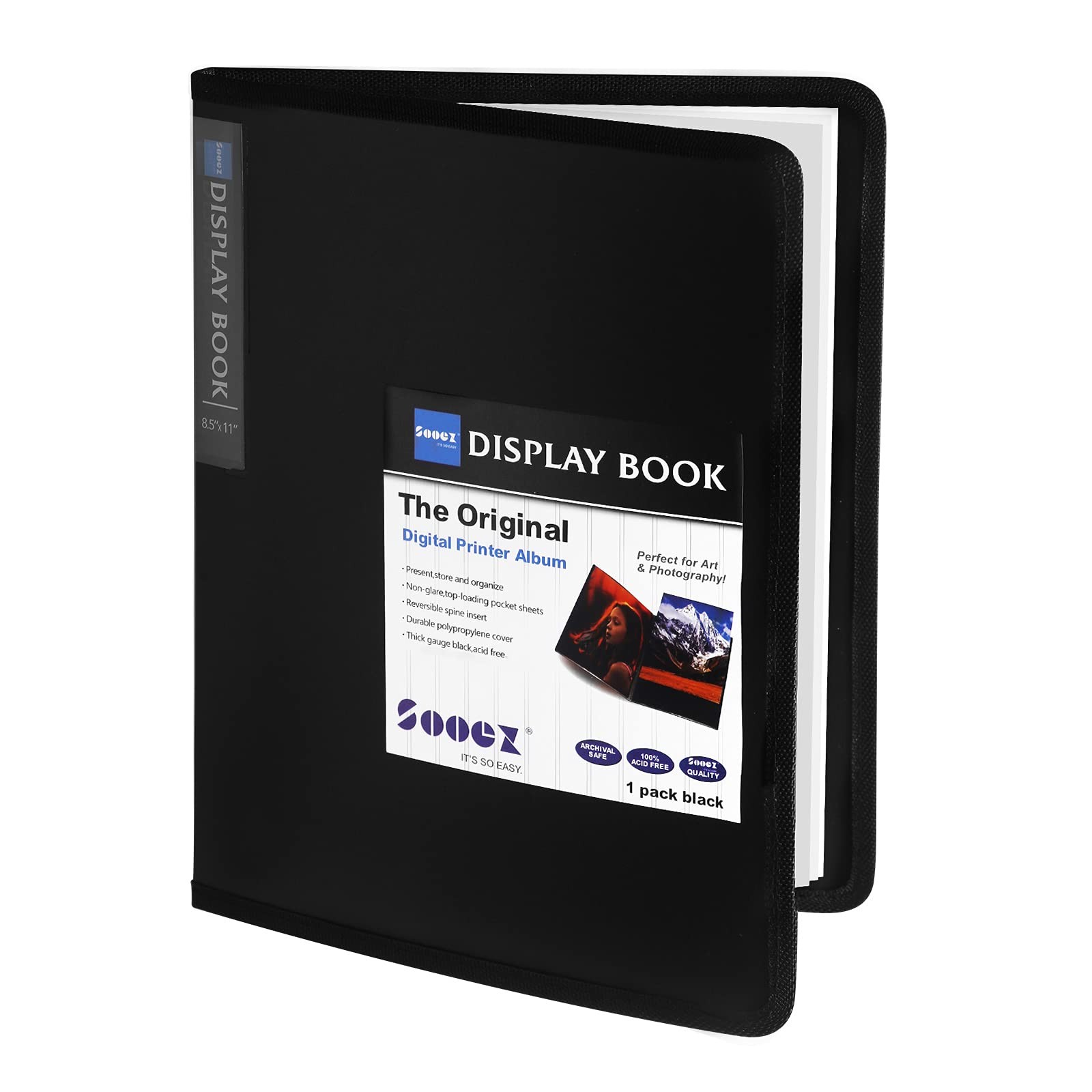 Sooez 30-Pocket Binder with Plastic Sleeves 8.5×11 8.5″x11″ – 1 Pack, Black