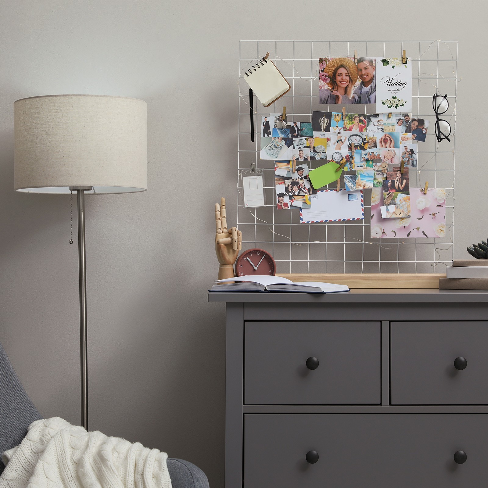 16″x16″ Wire Grid Panel 2 Pcs Wall Grid Decorative Board Photo Display White