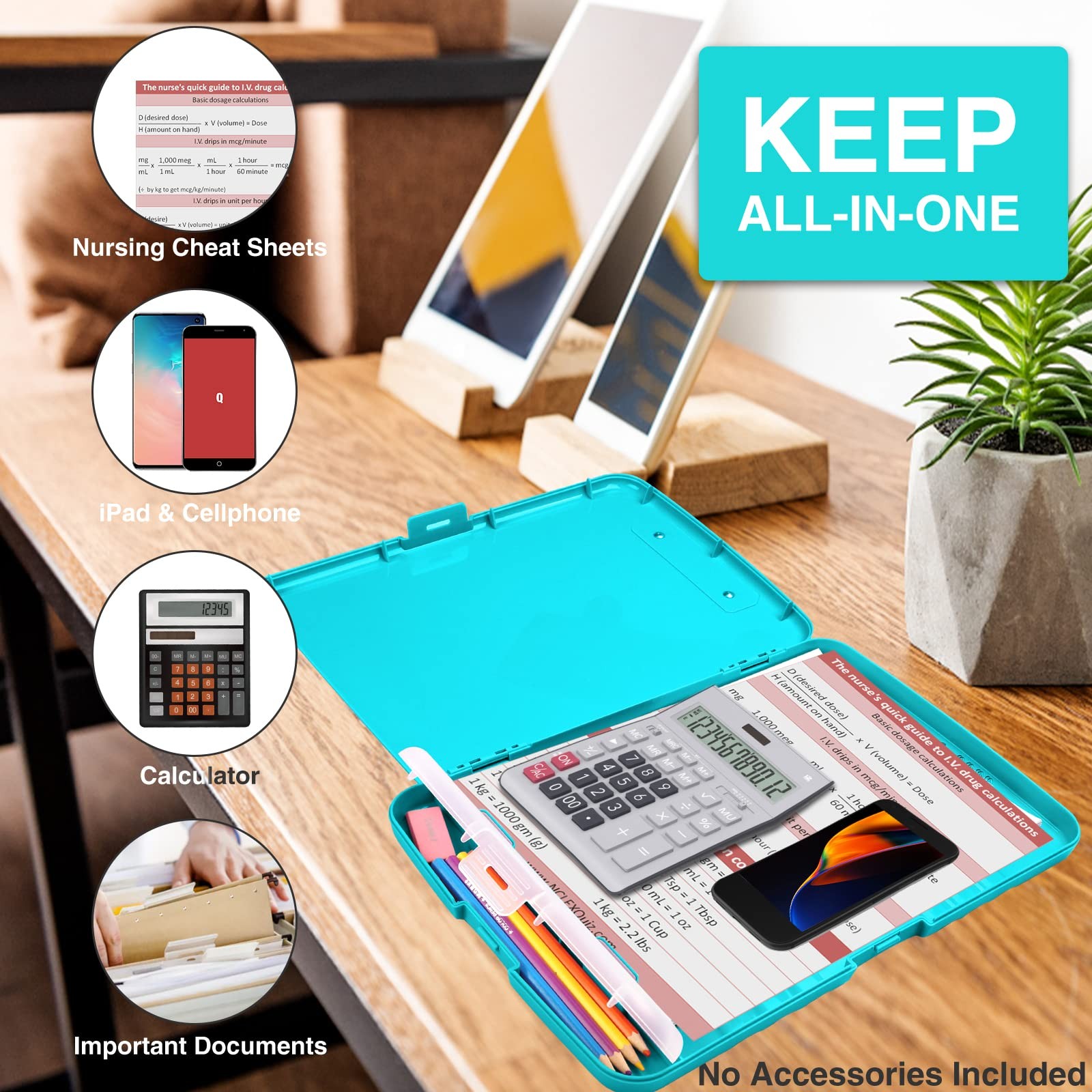 Clipboard 8.5×11 Mint Green Heavy Duty with Storage